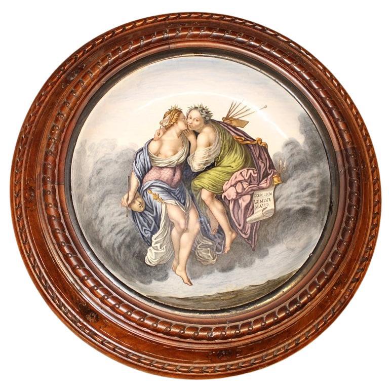 Rare Ginori Plate in Painted Porcelain 1860 Italy with Allegory of Women For Sale