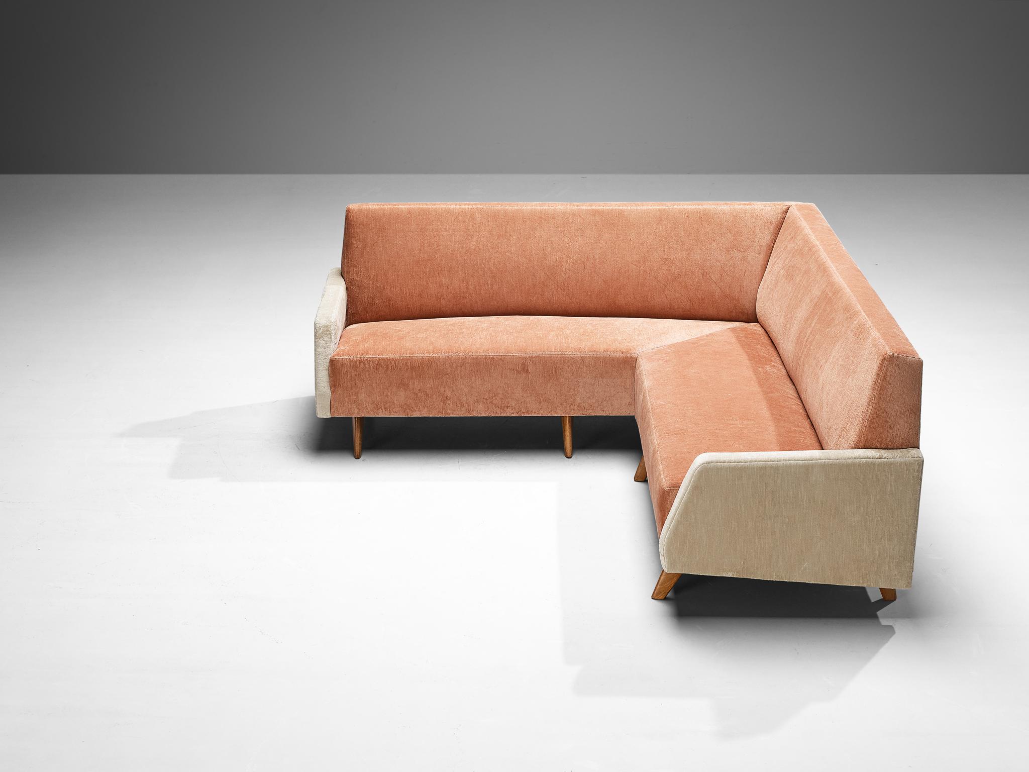 Mid-Century moderno Raro divano angolare Gio Ponti in Fabrice Pierre Frey a doppia tonalità in vendita