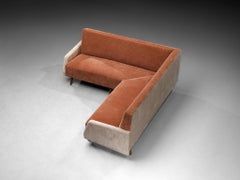 Rare Gio Ponti Custom Corner Sofa in Pierre Frey Rose and Off-White Fabric