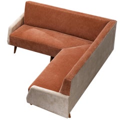 Rare Gio Ponti Custom Corner Sofa in Pierre Frey Rose and Off-White Fabric