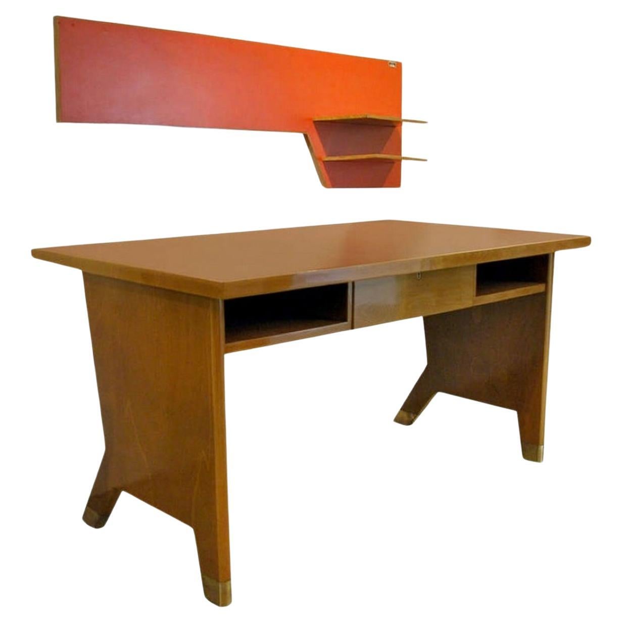 Rare Gio Ponti Desk and Wall Shelf, Forli Administrative Offices