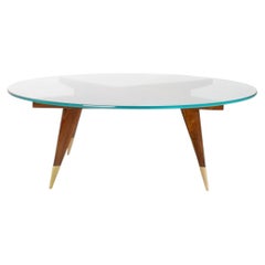 Rare Gio Ponti Round Coffee Table in Walnut and Brass