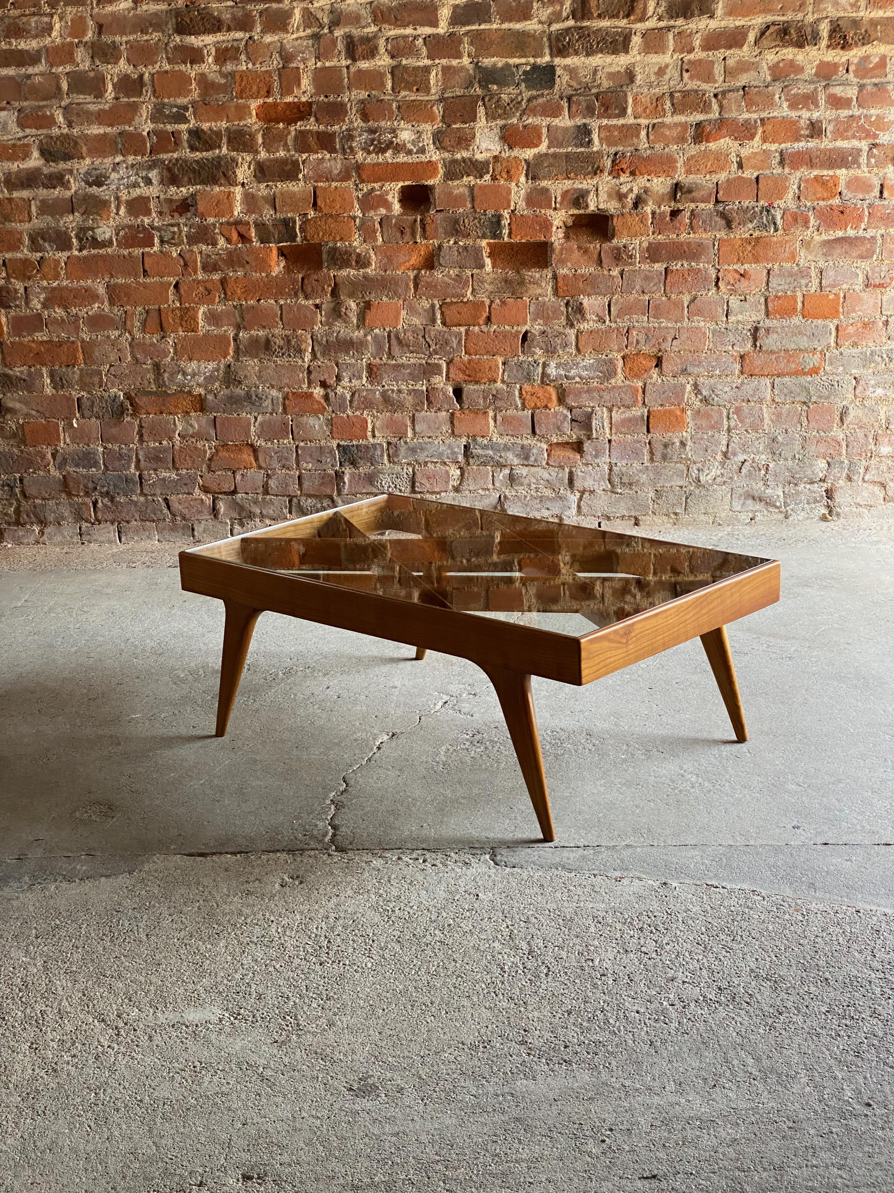 Mid Century Italian Walnut & Glass Coffee Table 1950 In Excellent Condition For Sale In Longdon, Tewkesbury