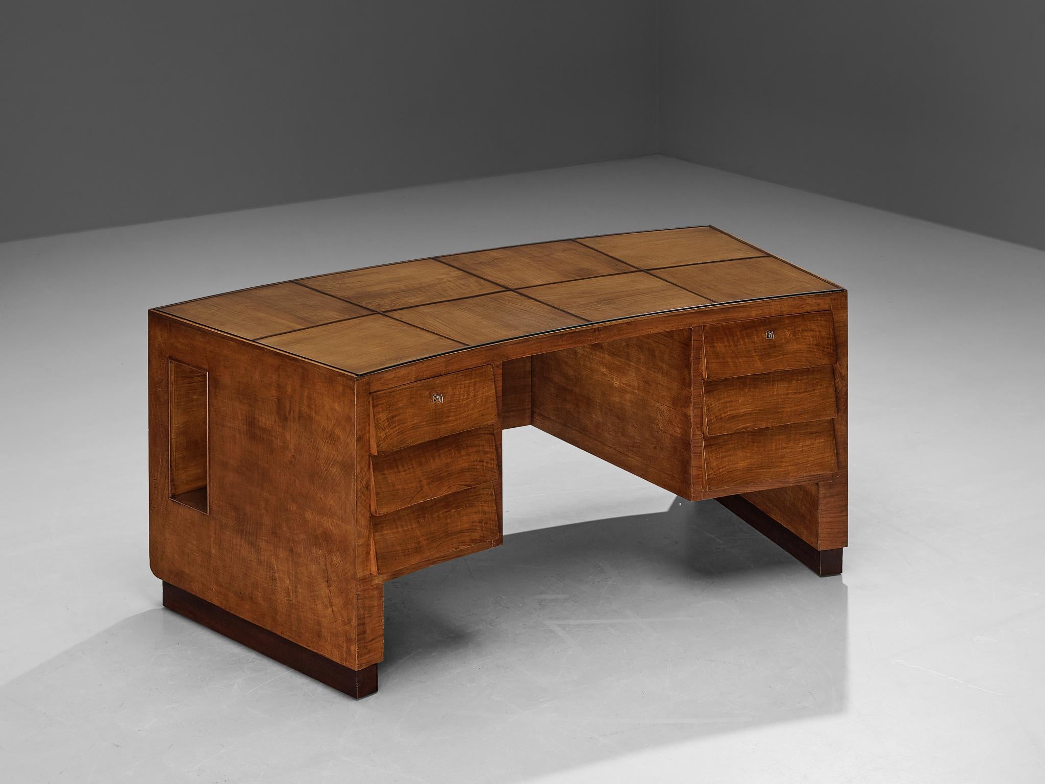 Seltener Gio Ponti-Schreibtisch aus Nussbaum und Grissinato-Mahagoni  (Mitte des 20. Jahrhunderts)