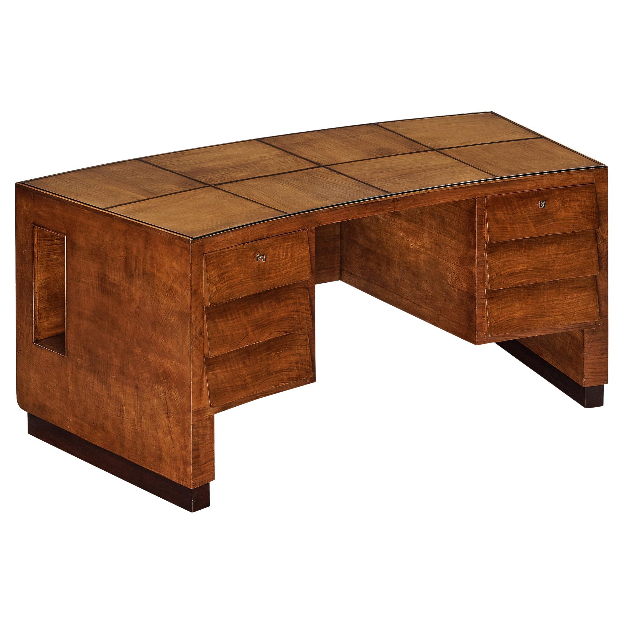 Rare bureau Gio Ponti en noyer et acajou grissiné 