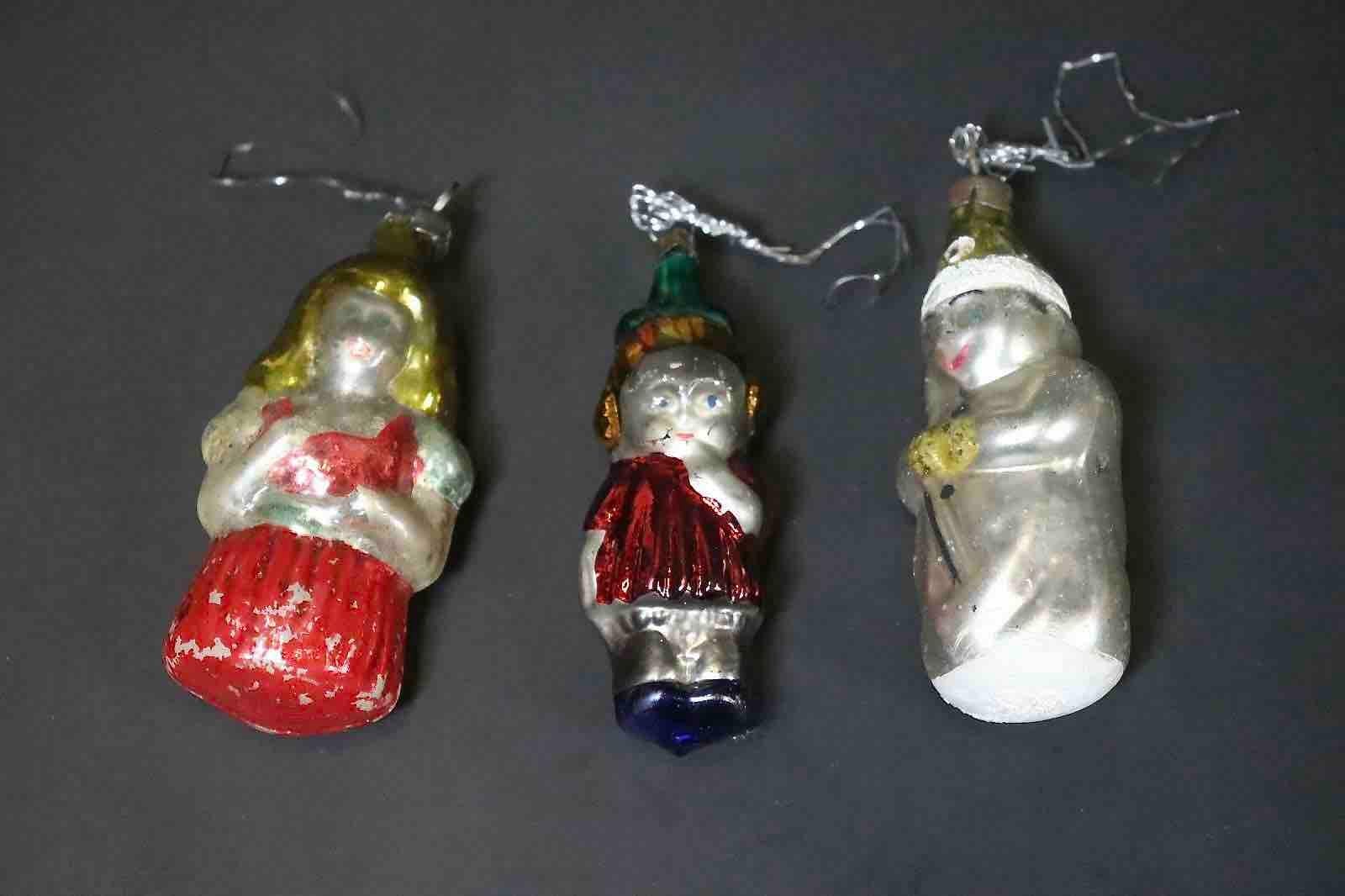 Rare Girl, Lady and Snowman Christmas Ornament Vintage German, 1920s 2