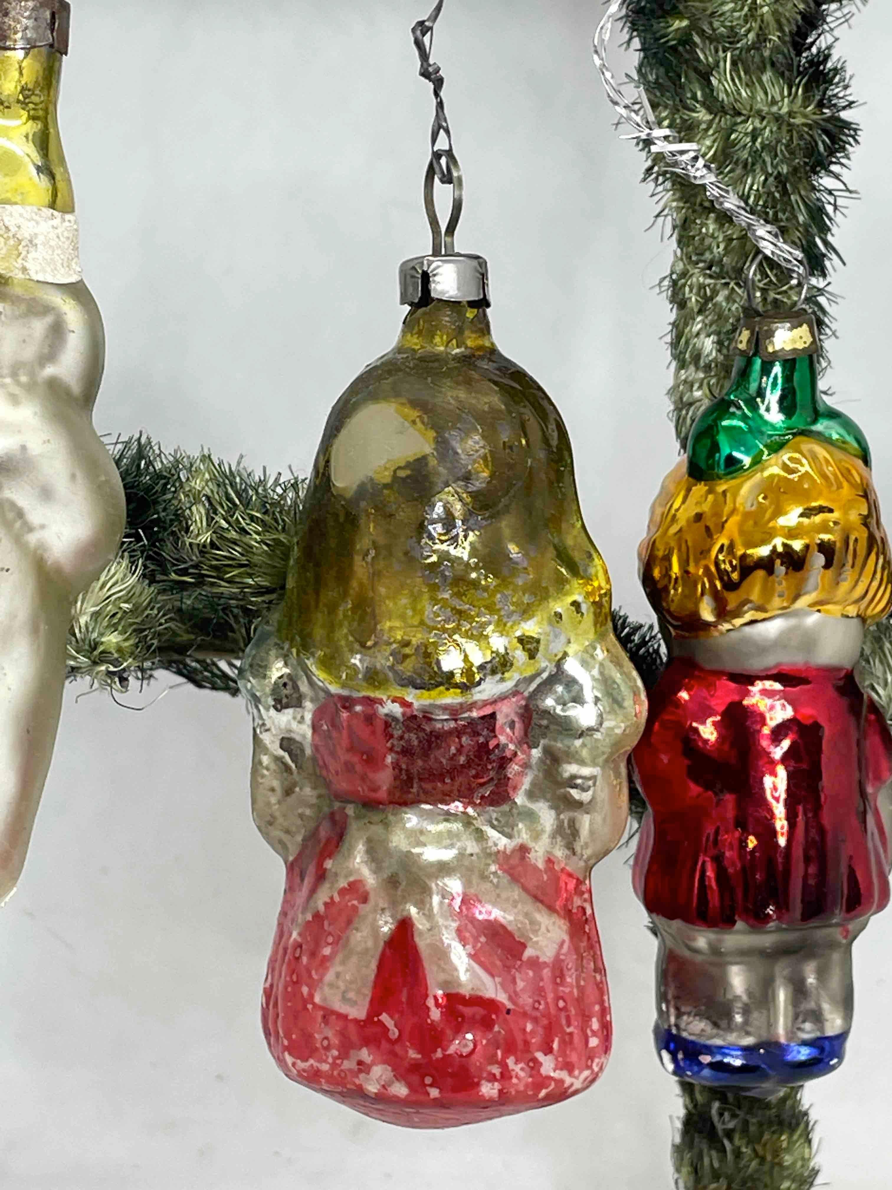 Glass Rare Girl, Lady and Snowman Christmas Ornament Vintage German, 1920s