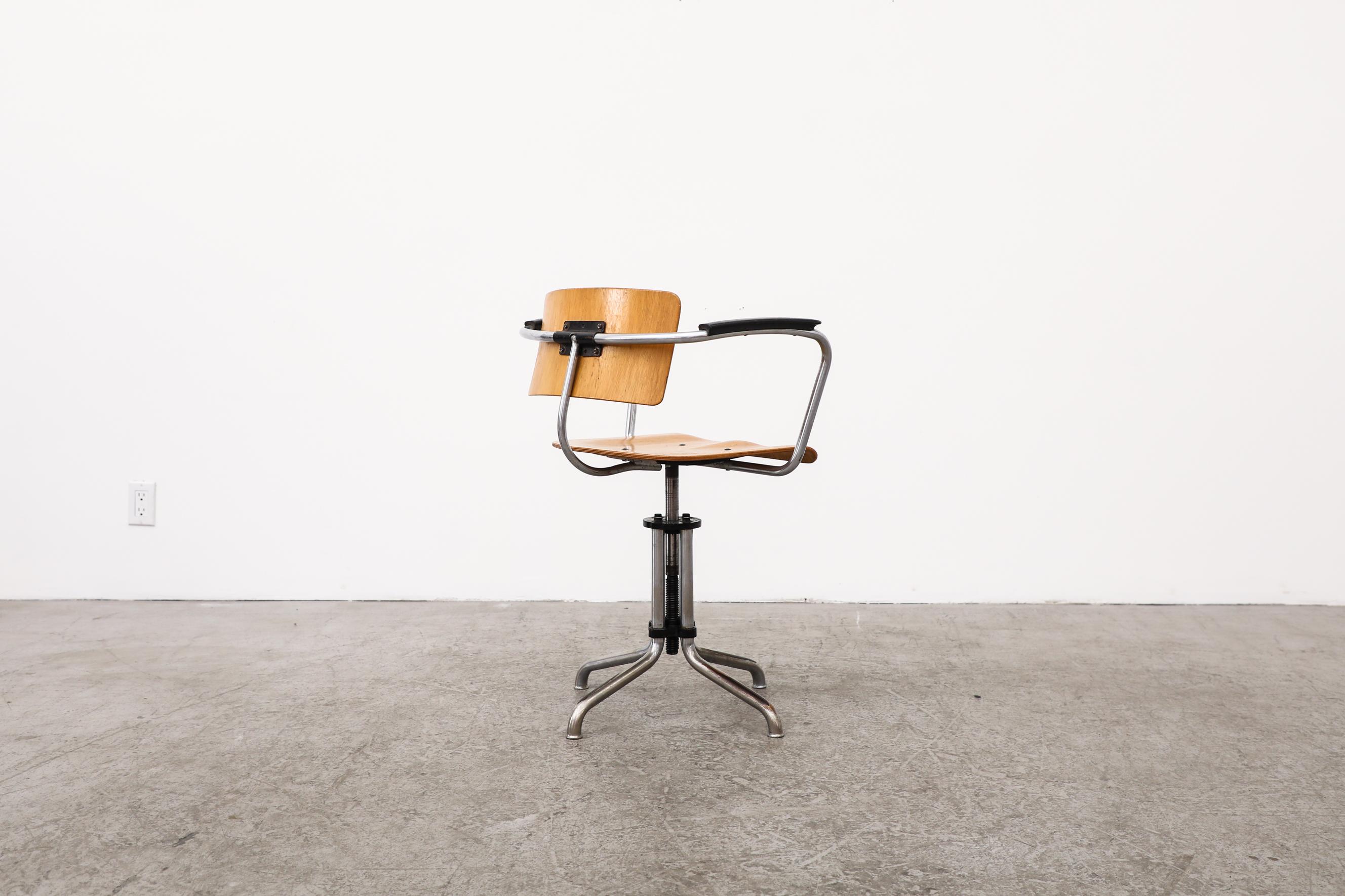 Chrome Rare Gispen Bauhaus Office Chair, Model 354