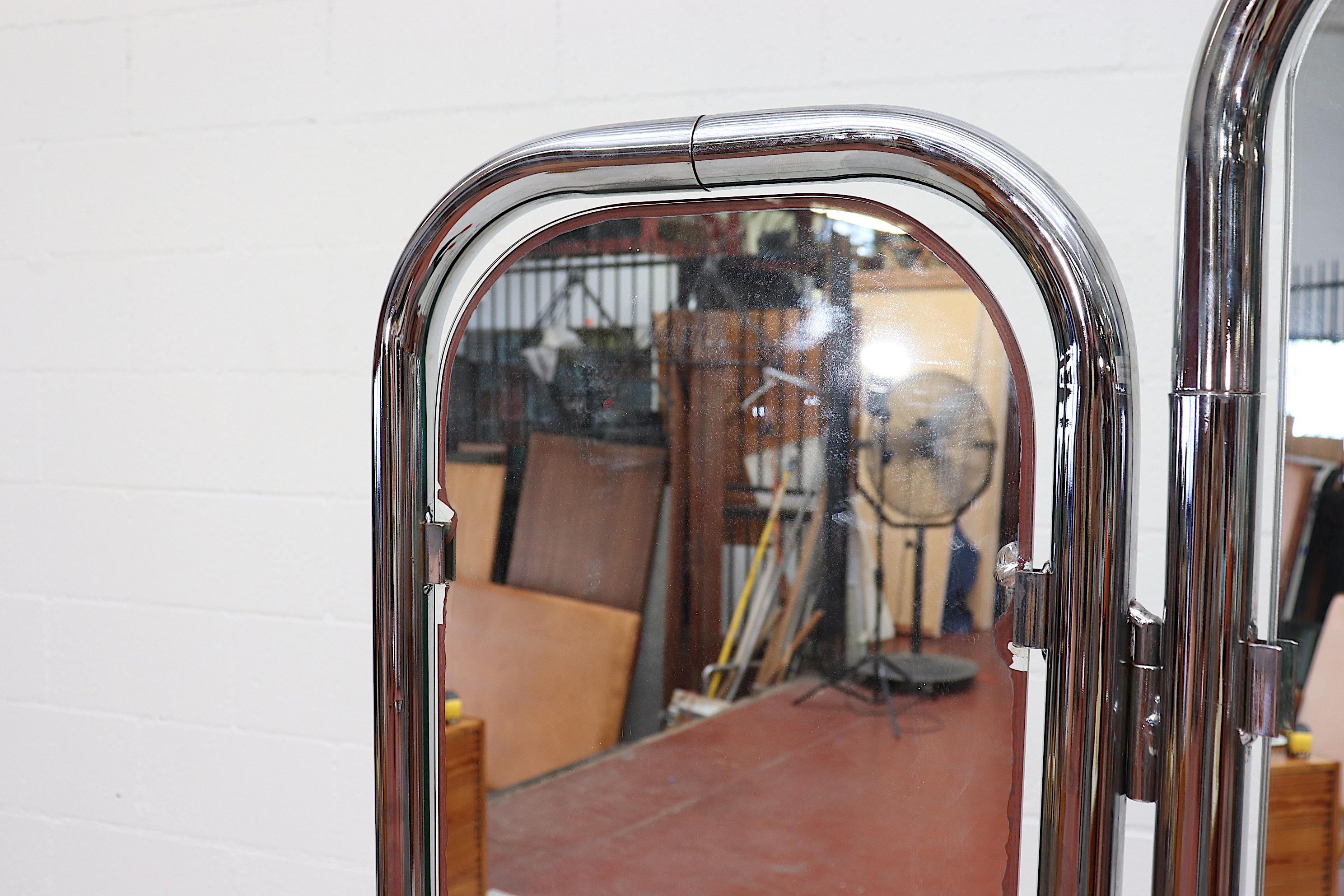 Dutch Rare Gispen Chrome Tubular Full Length 3-Way Mirror