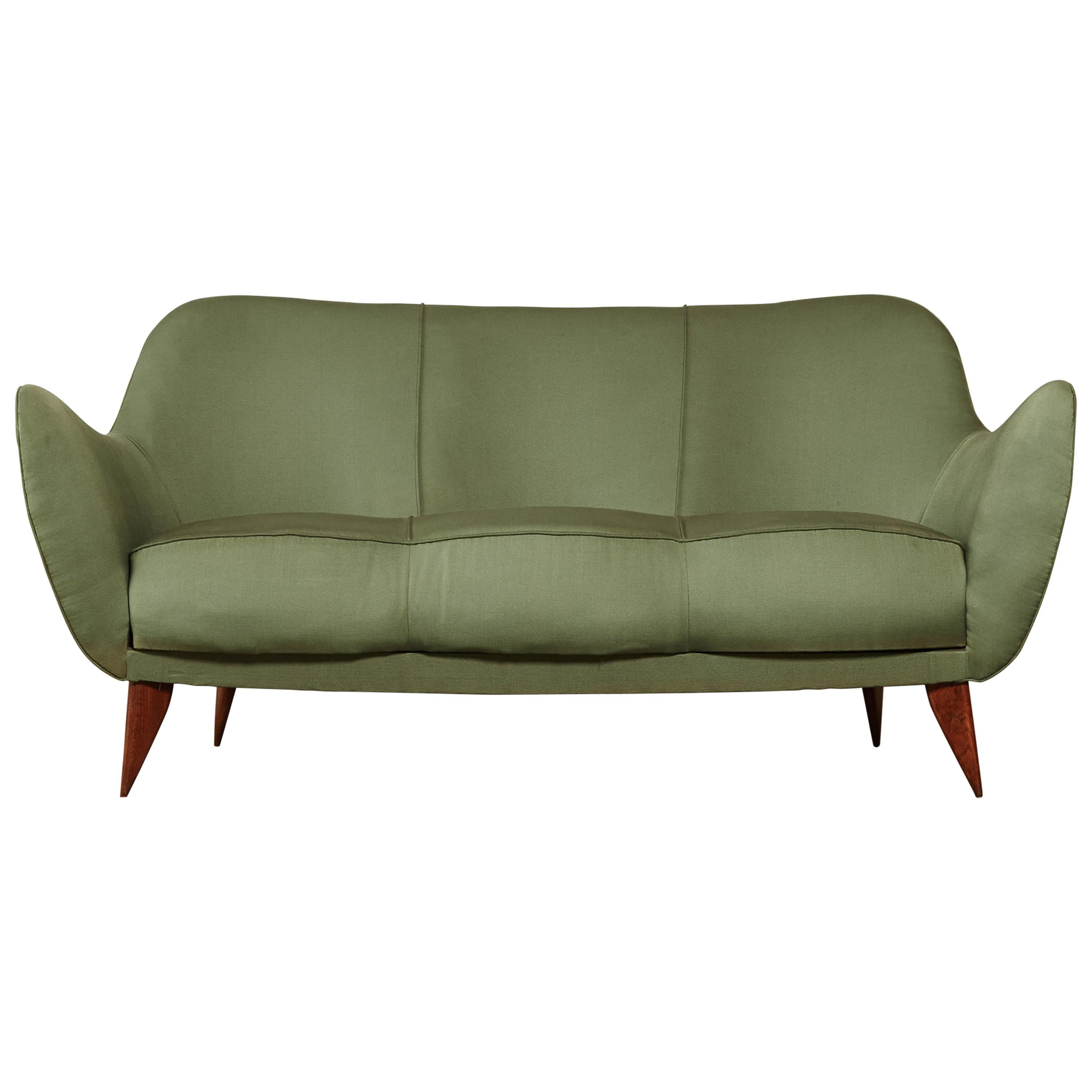 Rare Giulia Veronesi Perla Sofa, Green Fabric, ISA Bergamo, Italy, 1950s