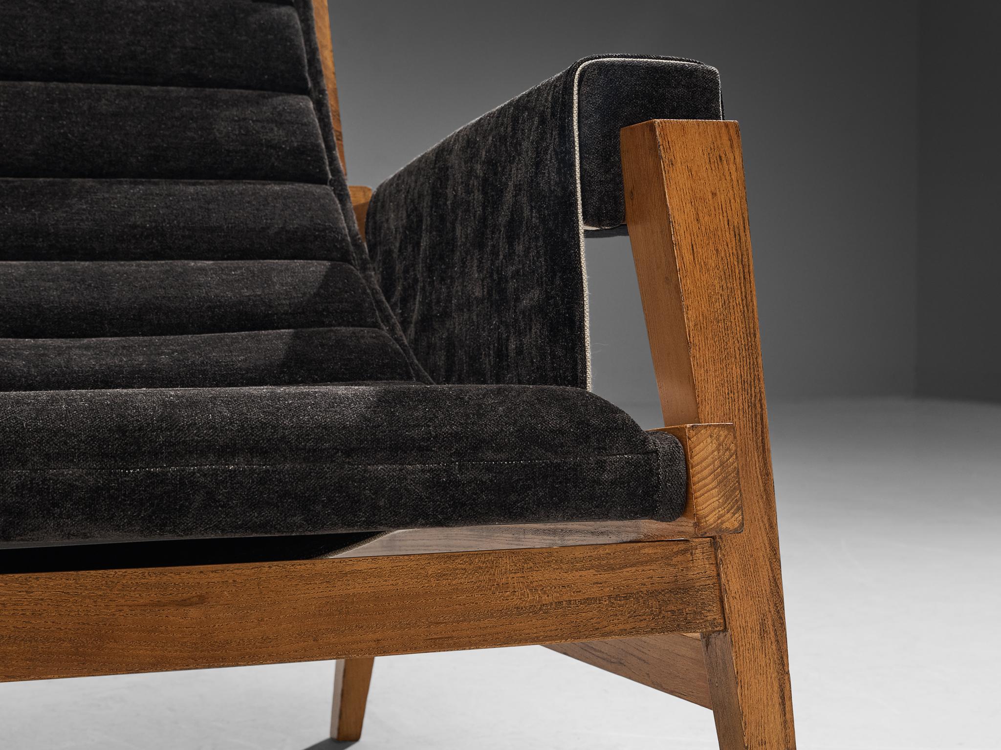 Rare Giulio Alchini Pair of Lounge Chairs in Elm and Black Chenille In Good Condition In Waalwijk, NL