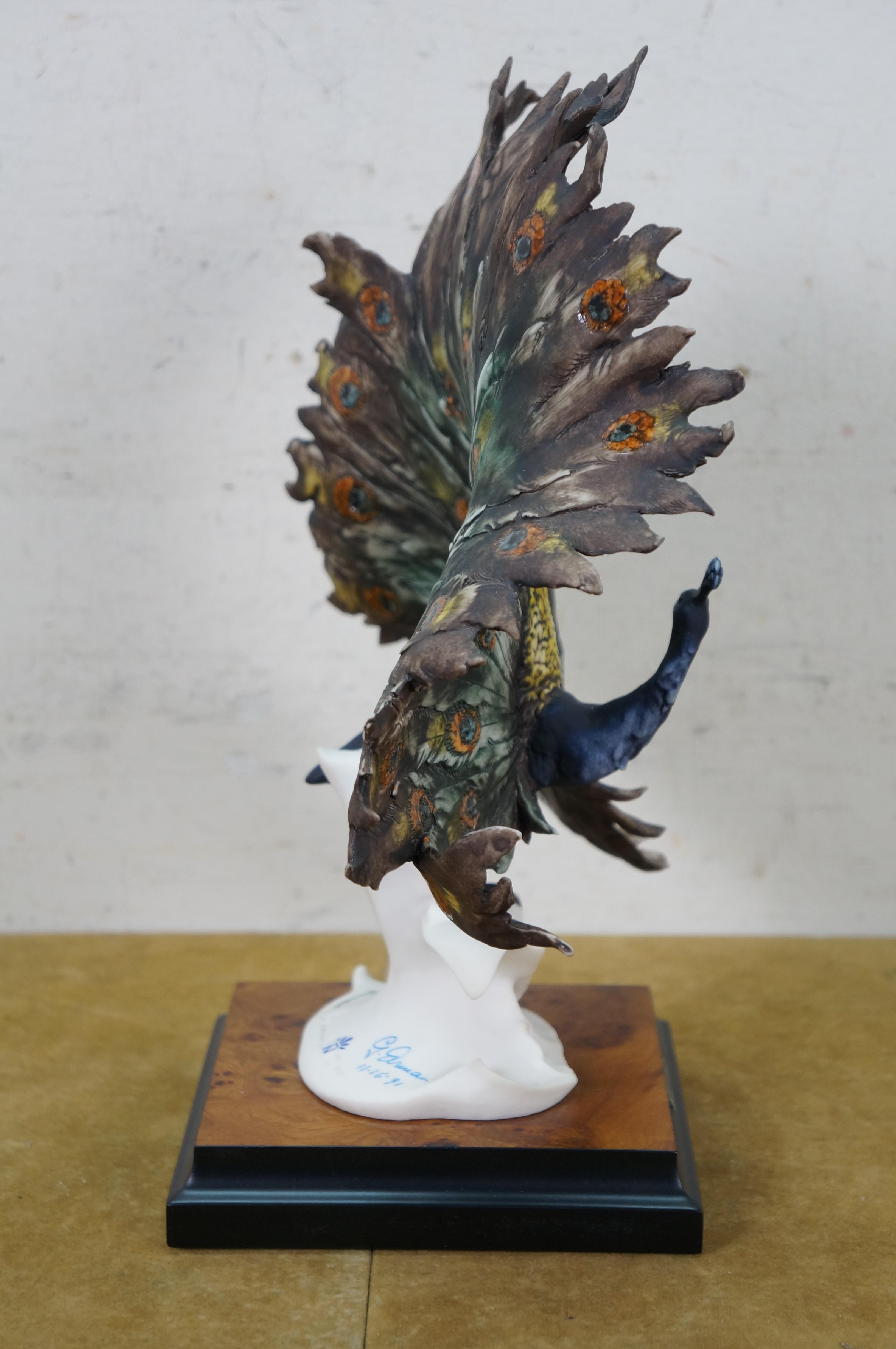 Rare Giuseppe Armani Signed Capodimonte Peacock 0720 Figurine & Shadowbox Case For Sale 4