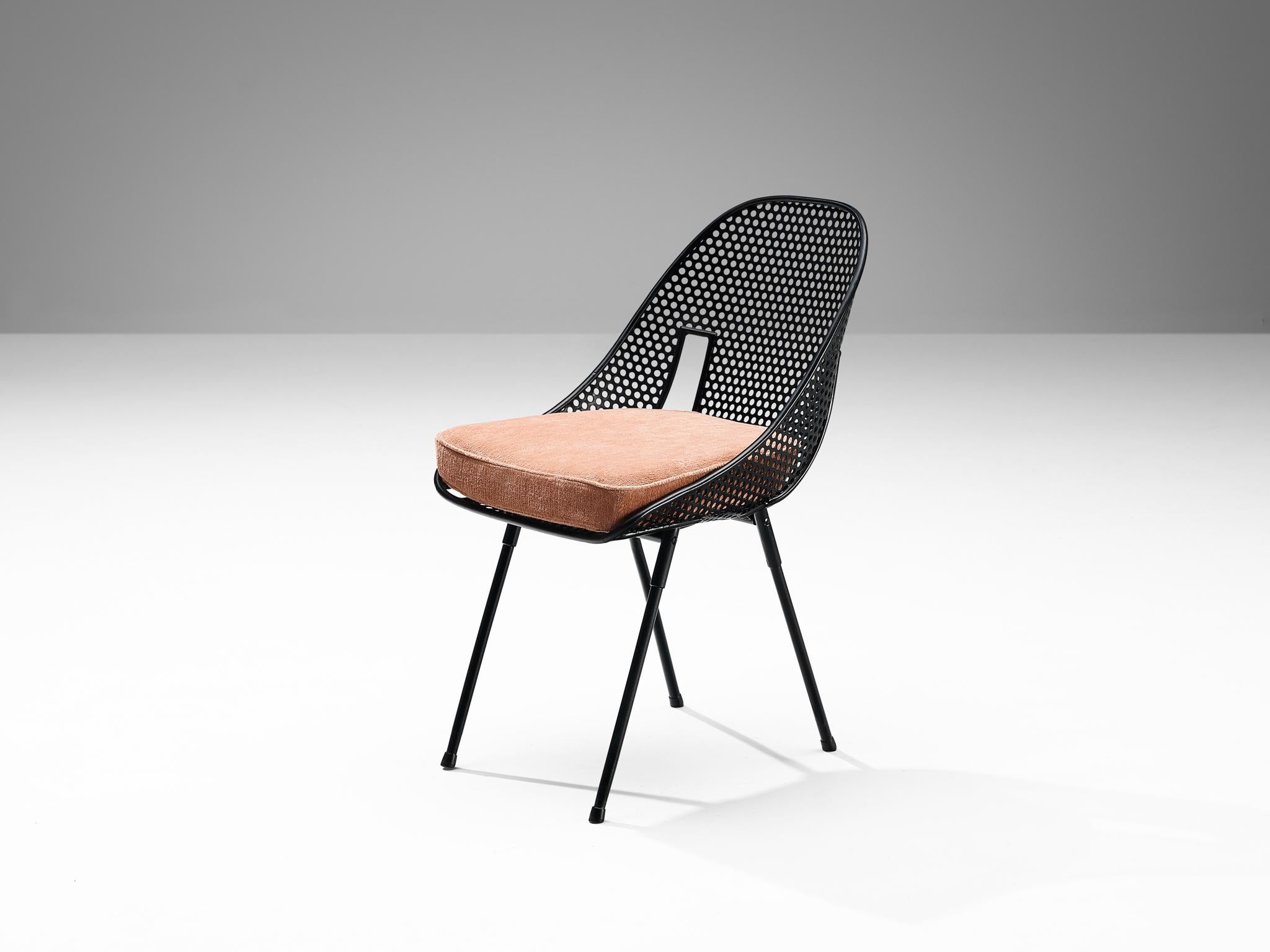 Italian Rare Giuseppe De Vivo Chair in Black Perforated Metal  For Sale