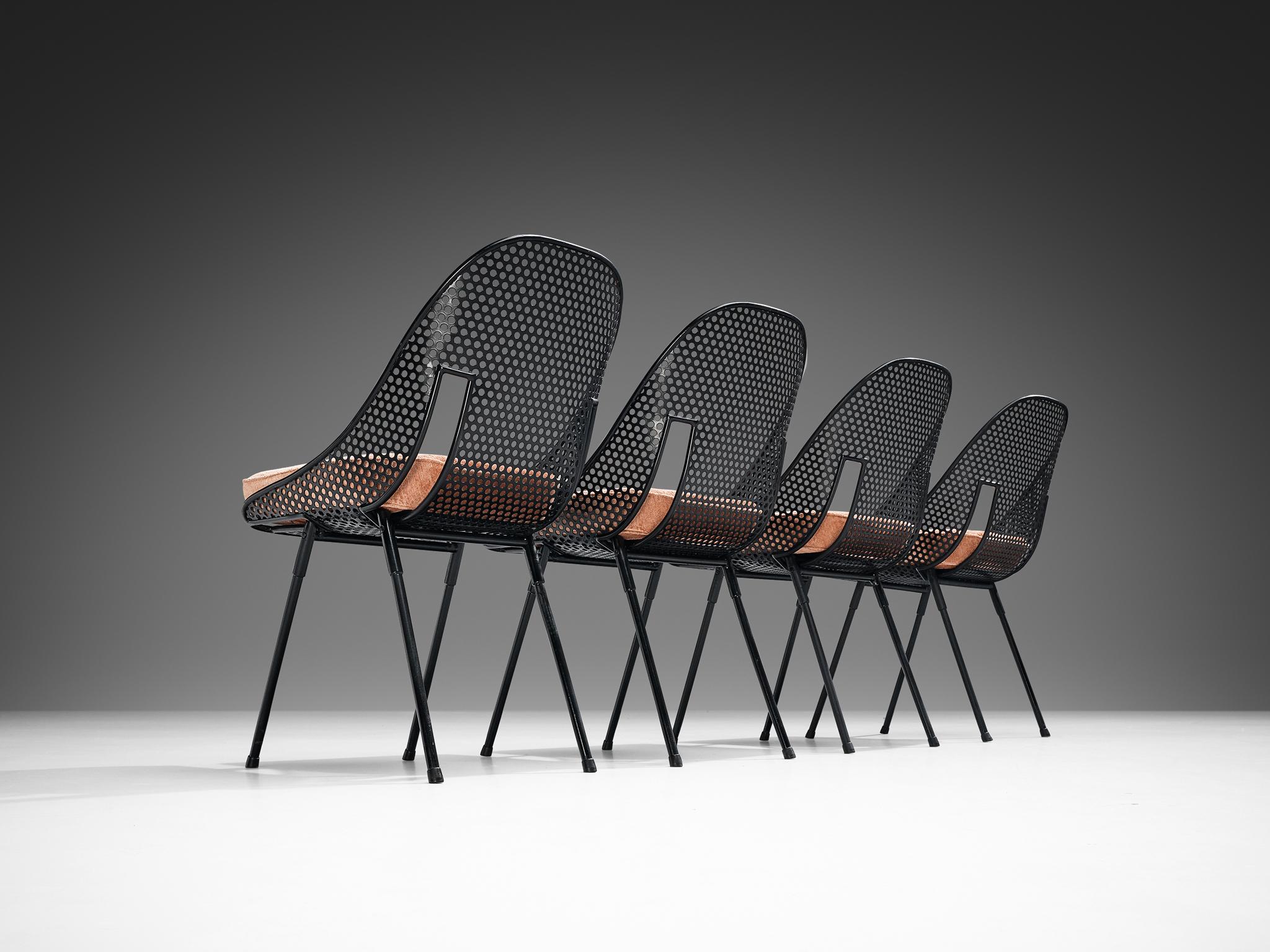 Rare Giuseppe De Vivo Set of Four Dining Chairs in Black Perforated Metal  For Sale 2
