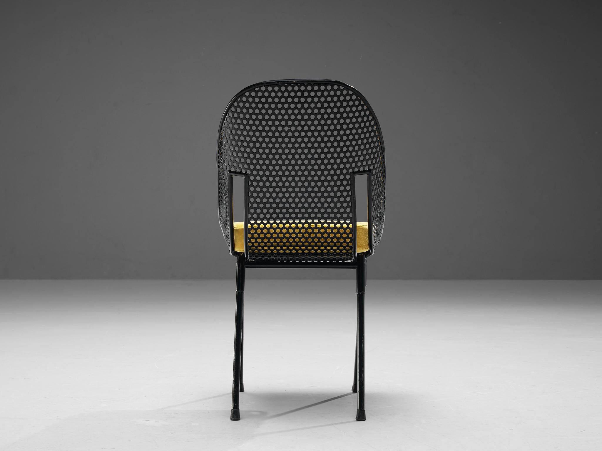 Rare Giuseppe De Vivo Set of Six Chairs in Black Perforated Metal 6