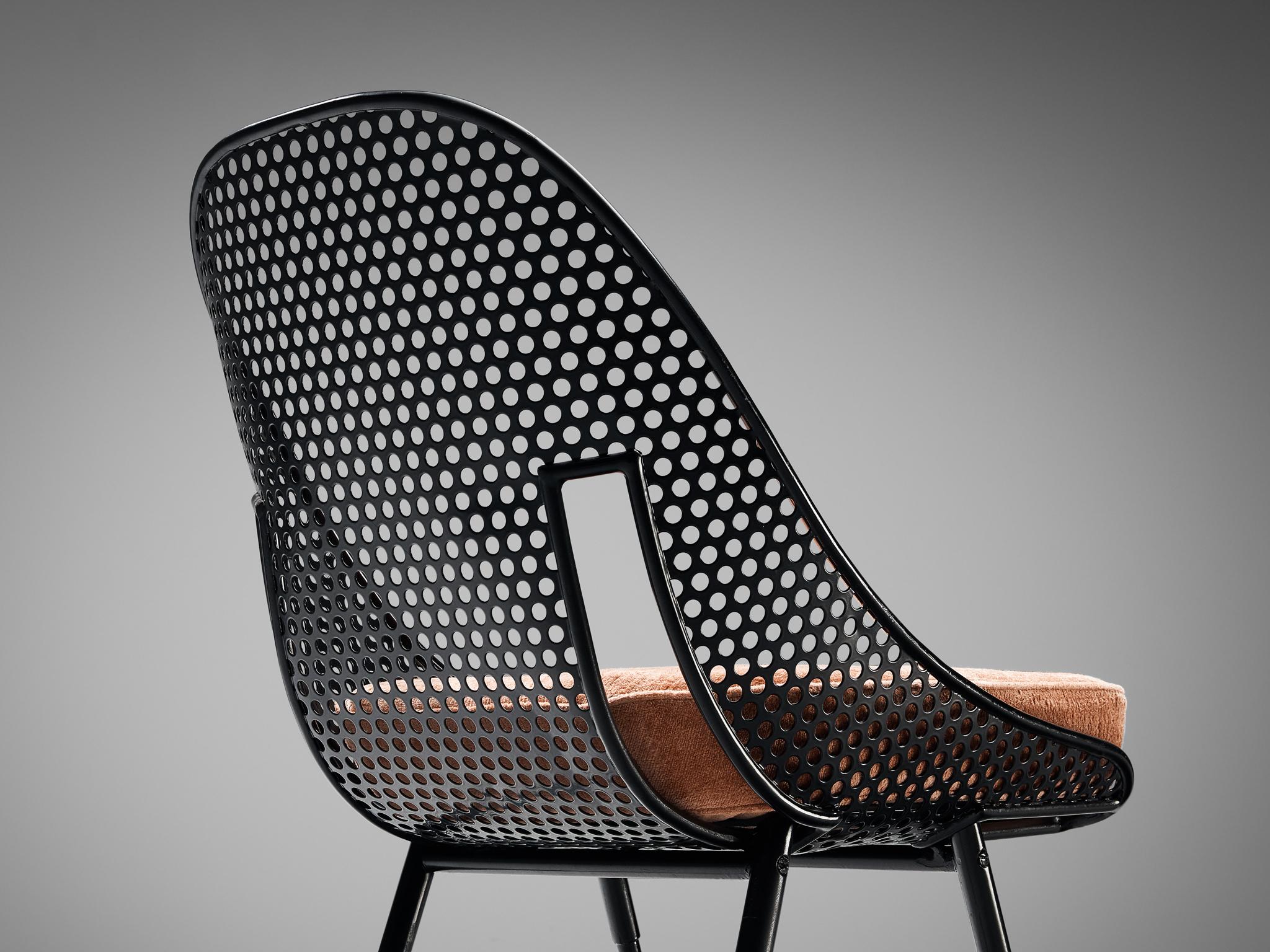 Rare Giuseppe De Vivo Set of Six Chairs in Black Perforated Metal 1