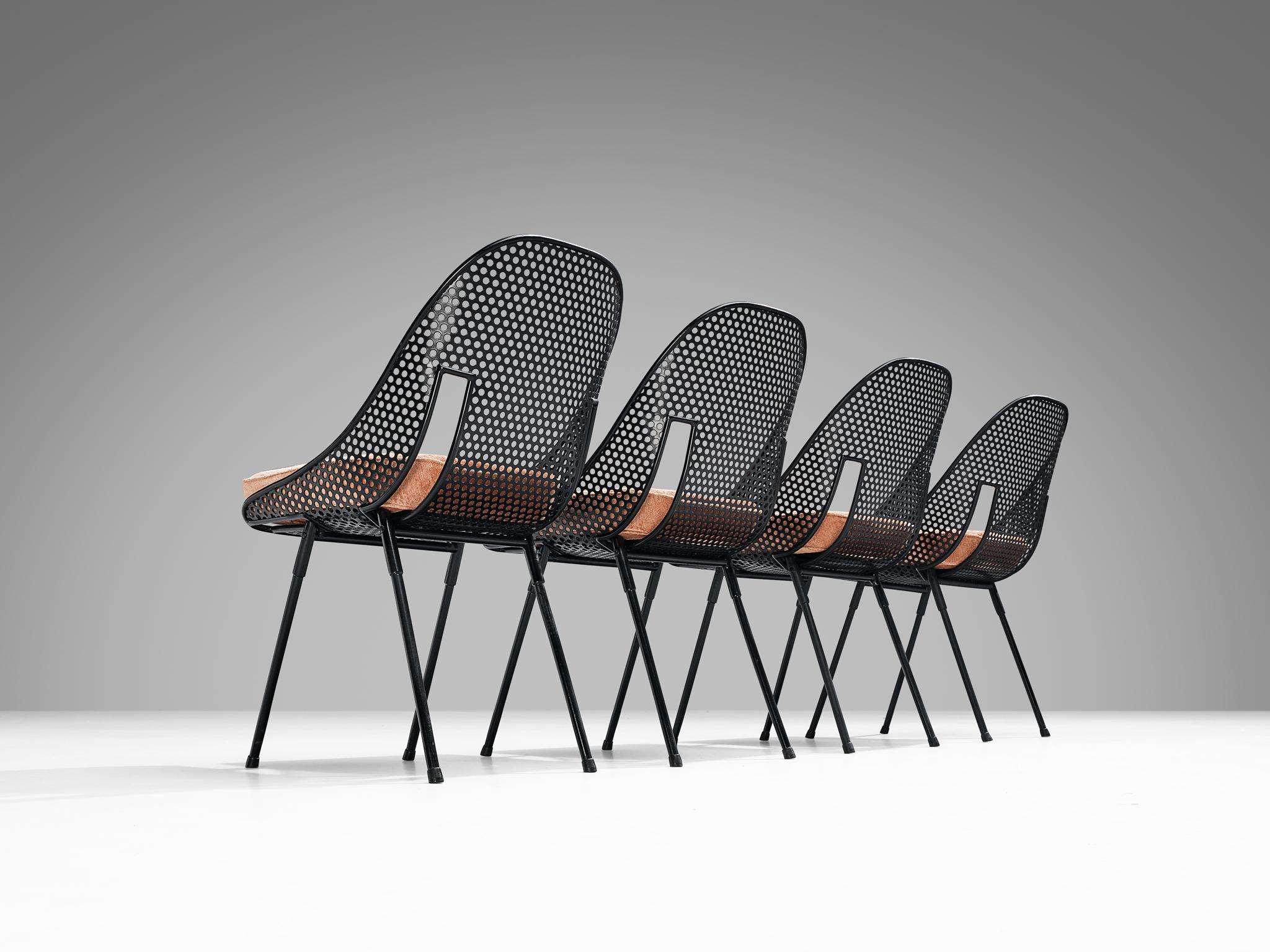 Rare Giuseppe De Vivo Set of Six Chairs in Black Perforated Metal  2