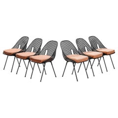 Vintage Rare Giuseppe De Vivo Set of Six Chairs in Black Perforated Metal