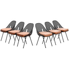 Vintage Rare Giuseppe De Vivo Set of Six Chairs in Black Perforated Metal 