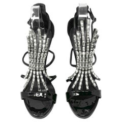 Rare Giuseppe Zanotti Crystal Black Patent Leather‎ Sandals- Size 39