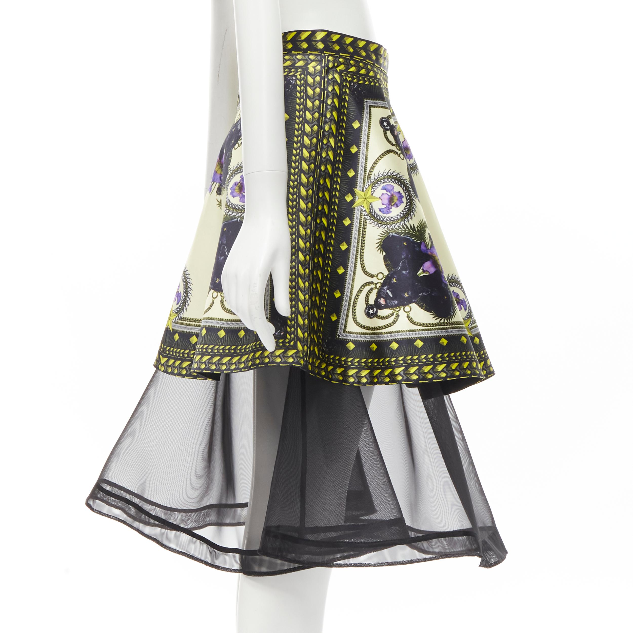 rare GIVENCHY 2011 Riccardo Tisci Panther Orchid sheer flared skirt FR38 S In Excellent Condition In Hong Kong, NT