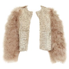 rare GIVENCHY beige Astrakan fur feather sleeves cropped bolero jacket rare GIVENCHY beige Astrakan fur feather sleeves cropped bolero jacket