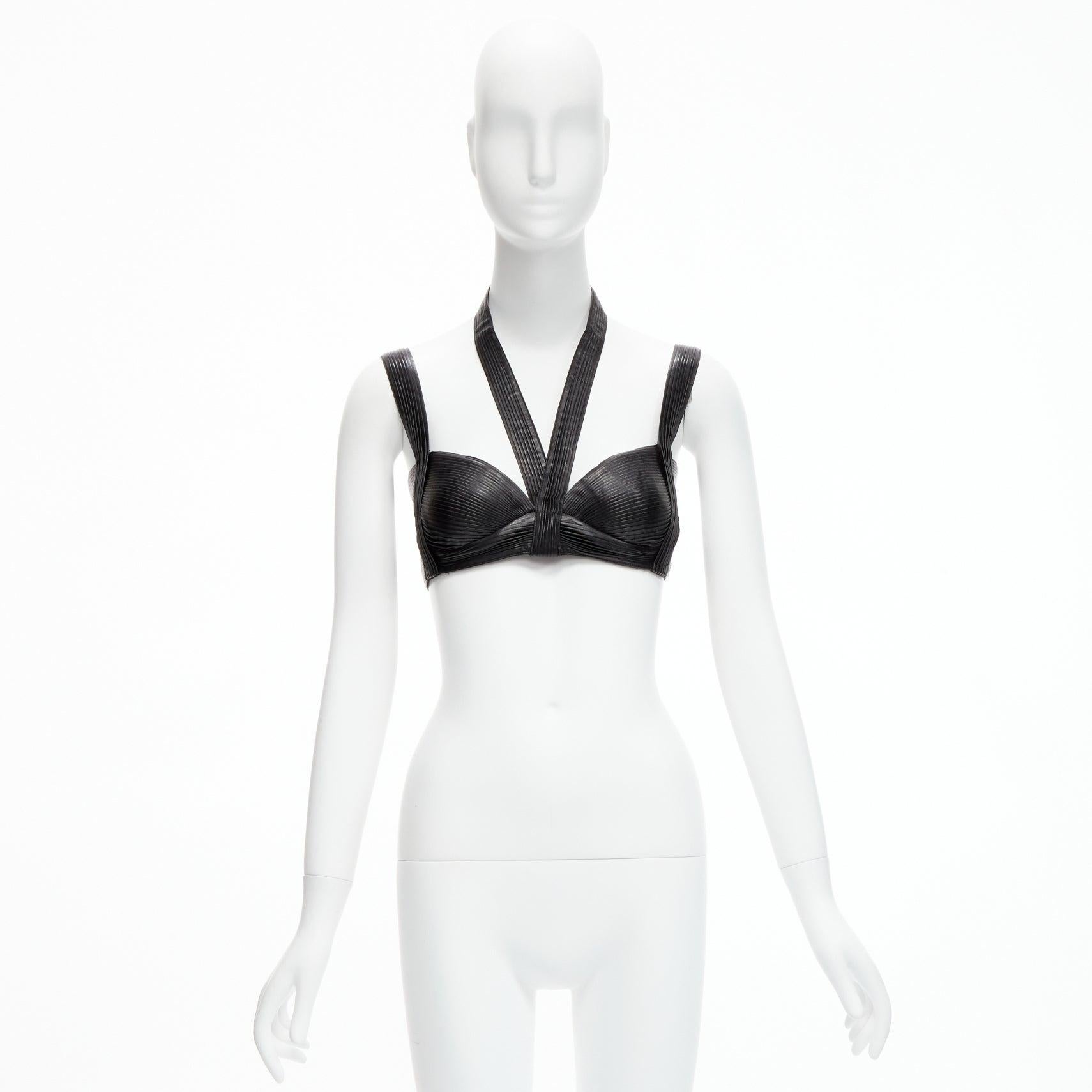 rare GIVENCHY Riccardo Tisci 2014 Runway black pleated leather harness bra top For Sale 5