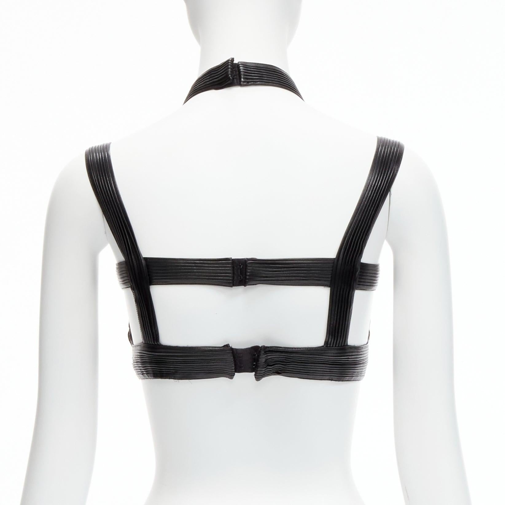Women's rare GIVENCHY Riccardo Tisci 2014 Runway black pleated leather harness bra top For Sale
