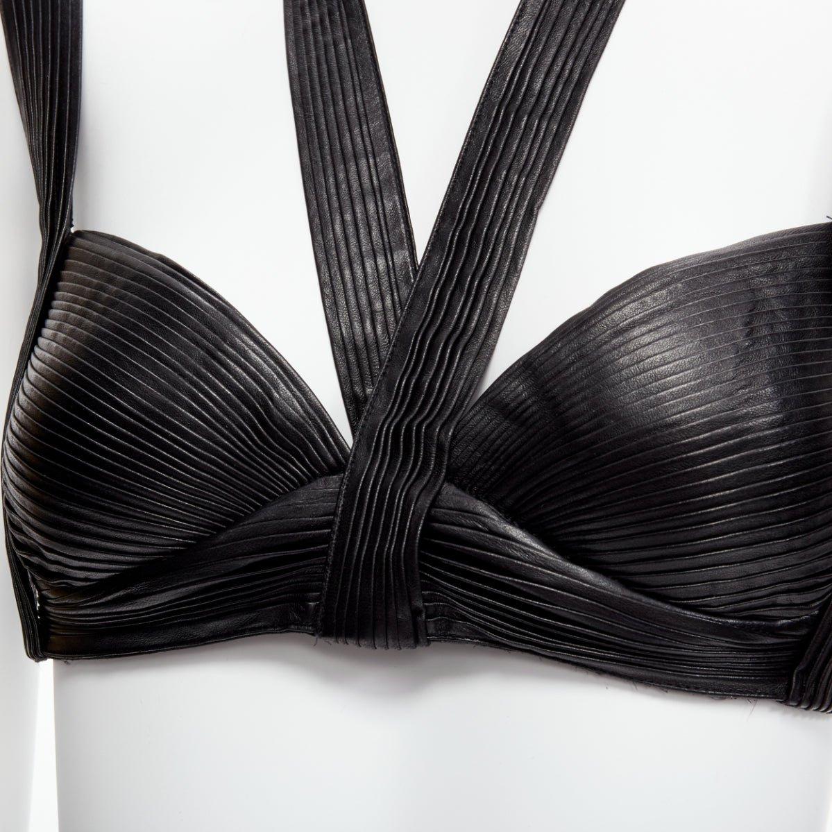 rare GIVENCHY Riccardo Tisci 2014 Runway black pleated leather harness bra top For Sale 2
