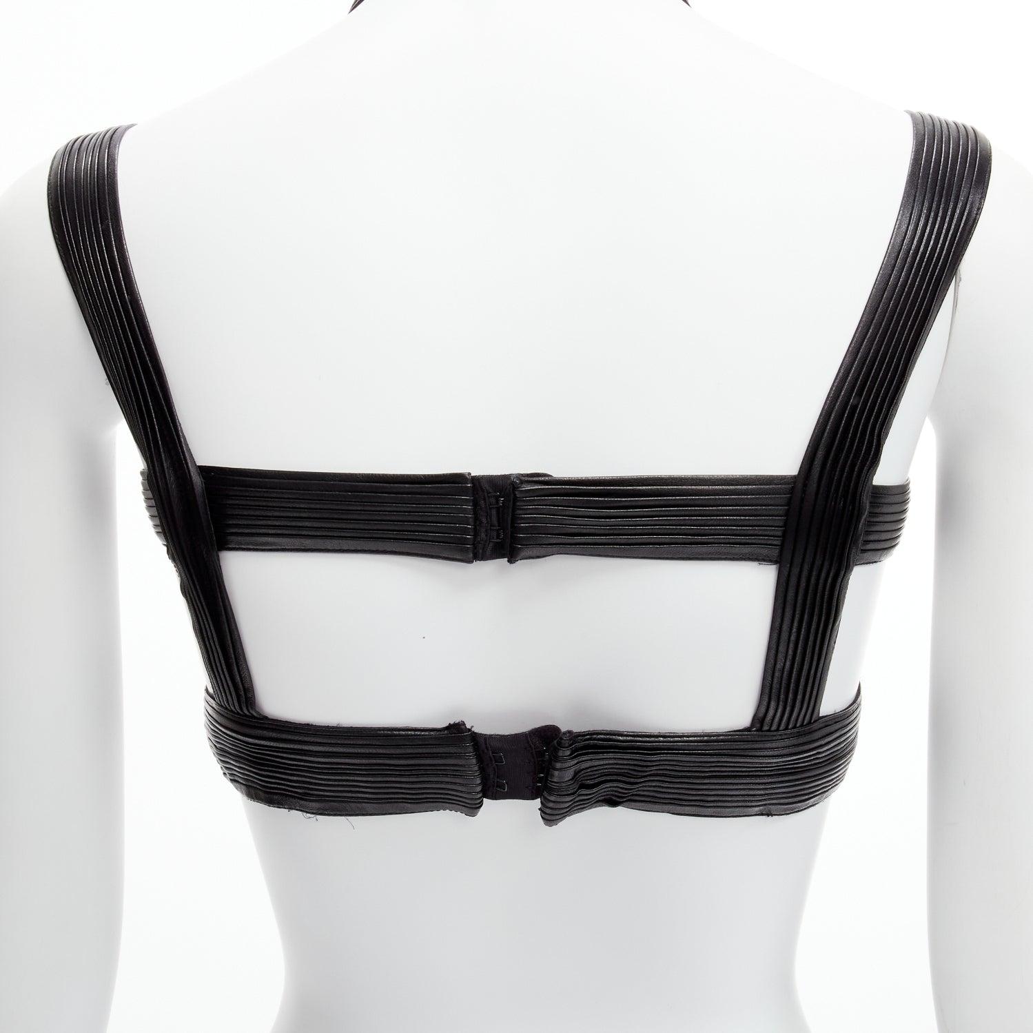 rare GIVENCHY Riccardo Tisci 2014 Runway black pleated leather harness bra top For Sale 3