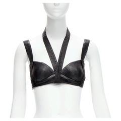 rare GIVENCHY Riccardo Tisci 2014 Runway black pleated leather harness bra top