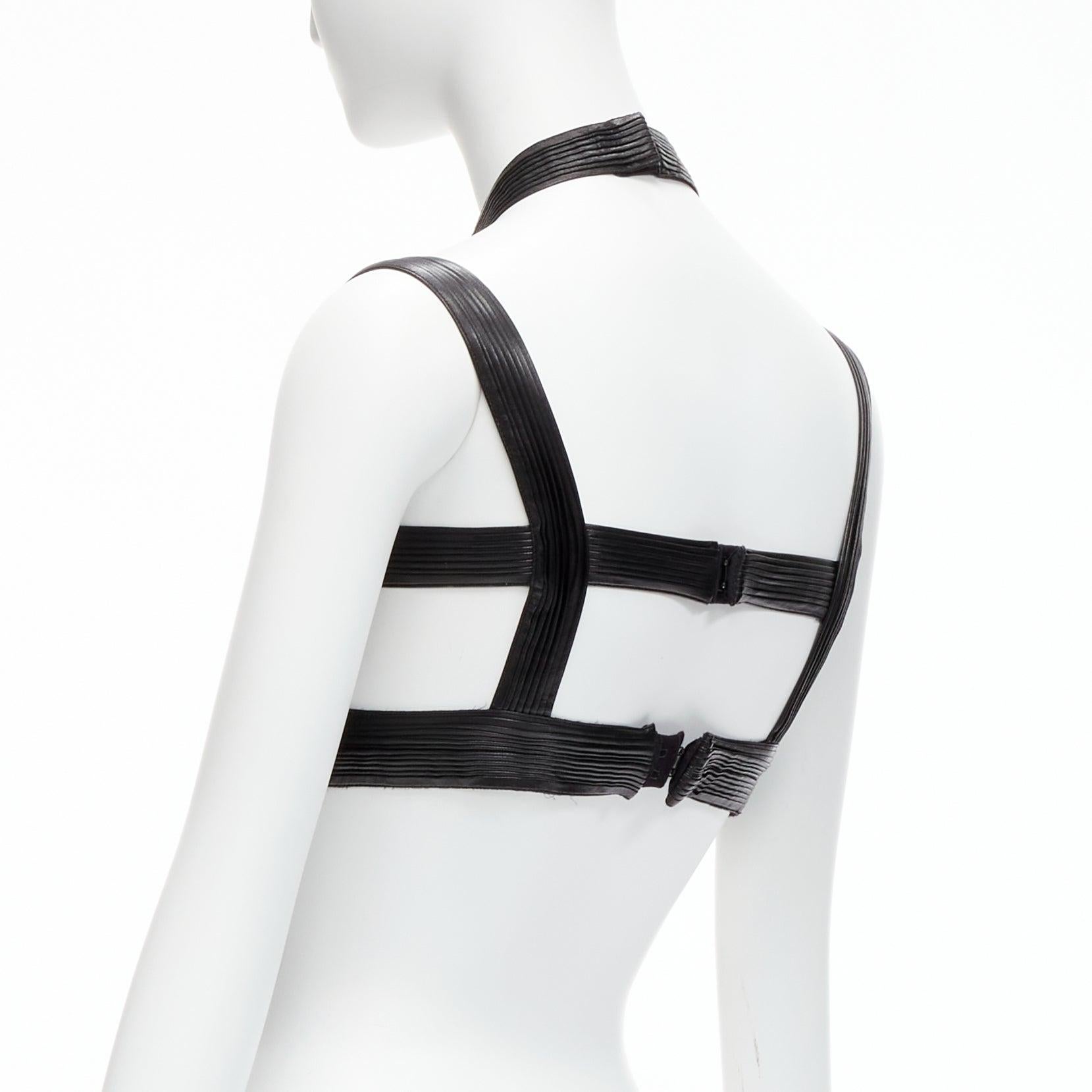 rare GIVENCHY Riccardo Tisci 2014 Runway leather pleated halter harness bra top For Sale 2