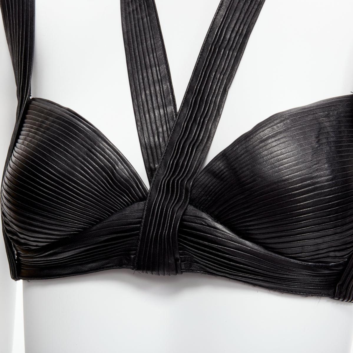 rare GIVENCHY Riccardo Tisci 2014 Runway leather pleated halter harness bra top For Sale 3