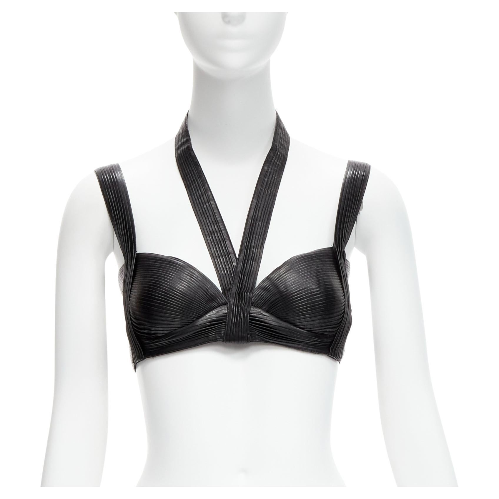 rare GIVENCHY Riccardo Tisci 2014 Runway leather pleated halter harness bra top For Sale