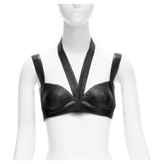 rare GIVENCHY Riccardo Tisci 2014 Runway leather pleated halter harness bra top