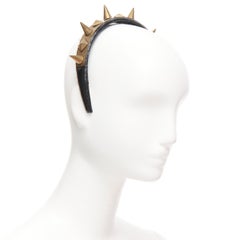 rara diadema GIVENCHY Riccardo Tisci de cuero negro con pinchos de oro antiguo