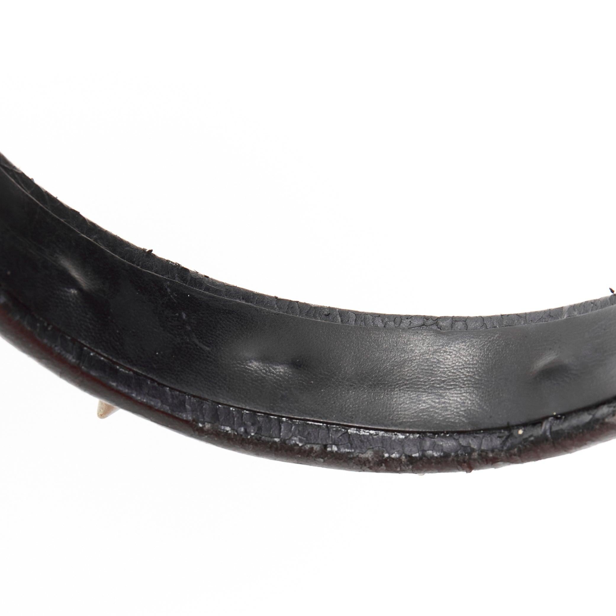 rare GIVENCHY Riccardo Tisci antique gold spike black leather headband For Sale 3