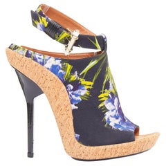 raros GIVENCHY Riccardo Tisci Runway zapatos de tacón de corcho de lona floral morado EU38