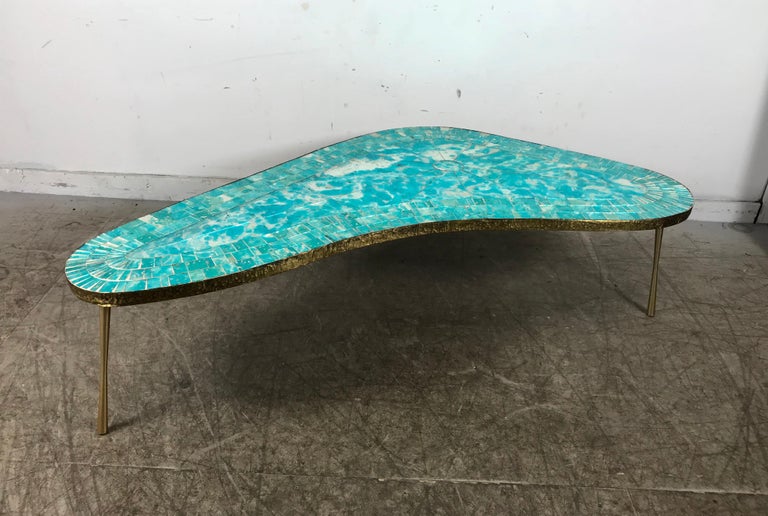 Rare Glass and Brass Modernist Kidney Shape Cocktail Table Made in Italy at 1stDibs