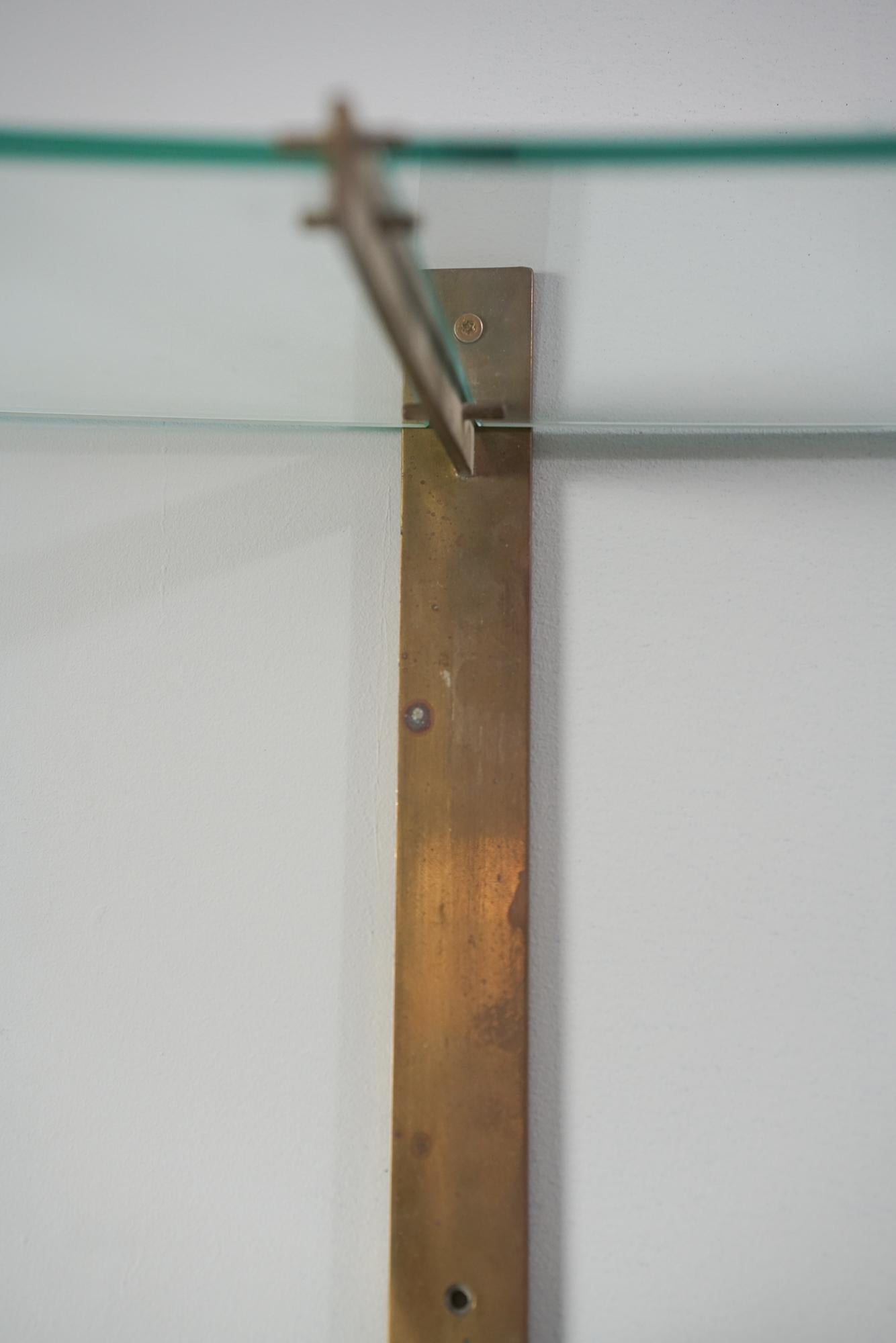 Late 20th Century Rare Glass and Brass Wall Shelf System, Ahti Taskinen, 1960/1970s For Sale
