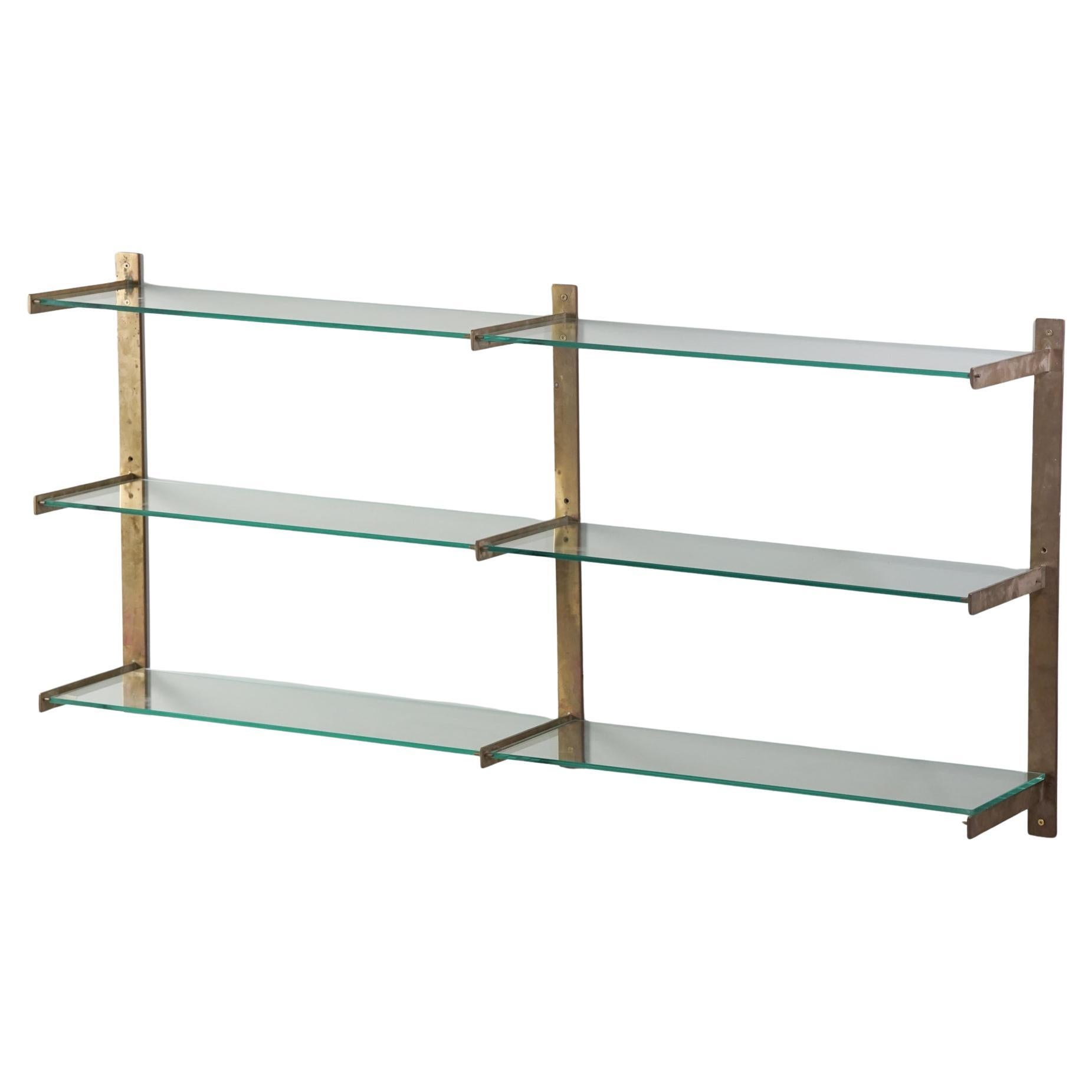 Rare Glass and Brass Wall Shelf System, Ahti Taskinen, 1960/1970s For Sale