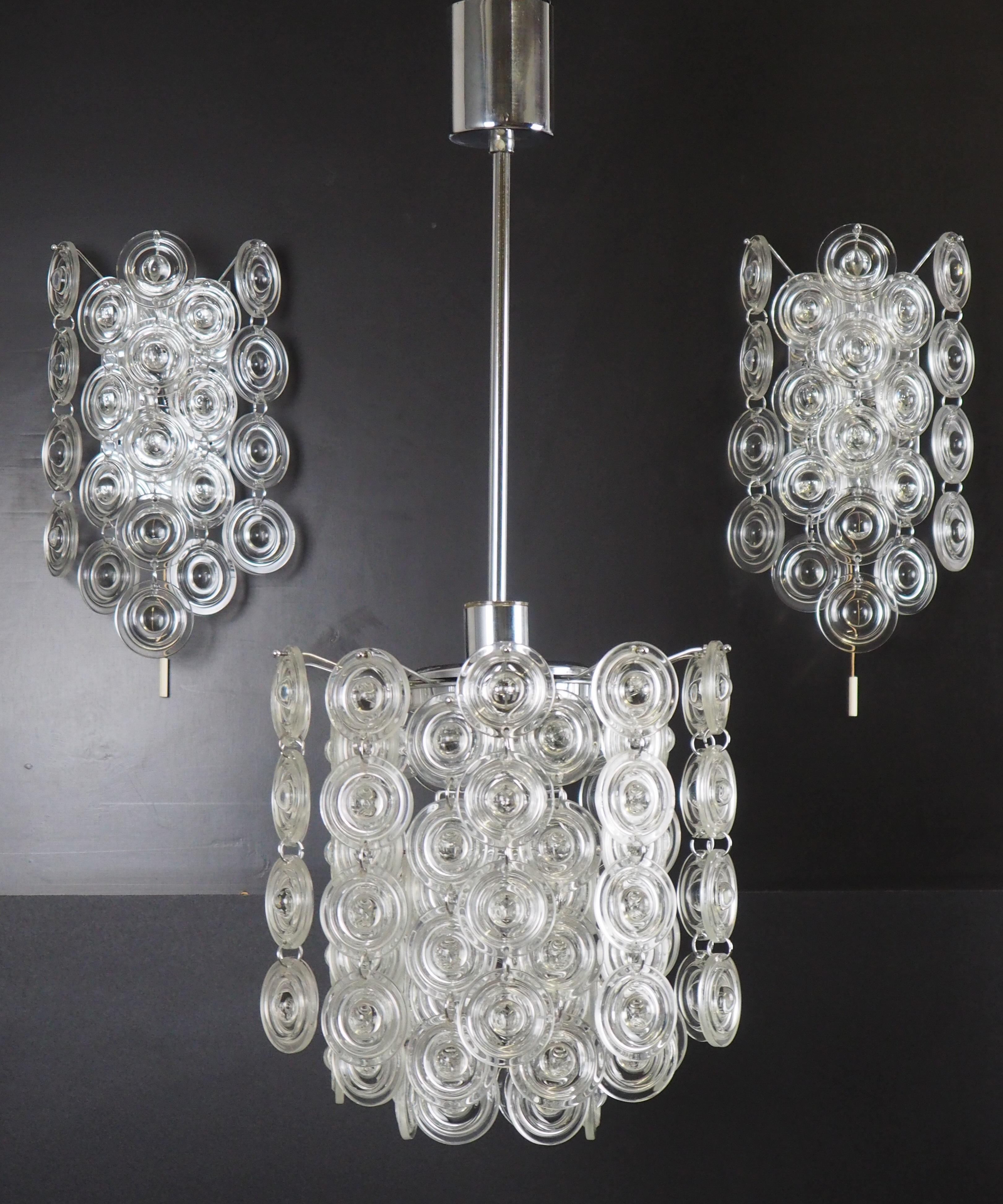 Rare Glass and Nickel Chandelier by Sciolari, Italy, circa 1970s For Sale 3