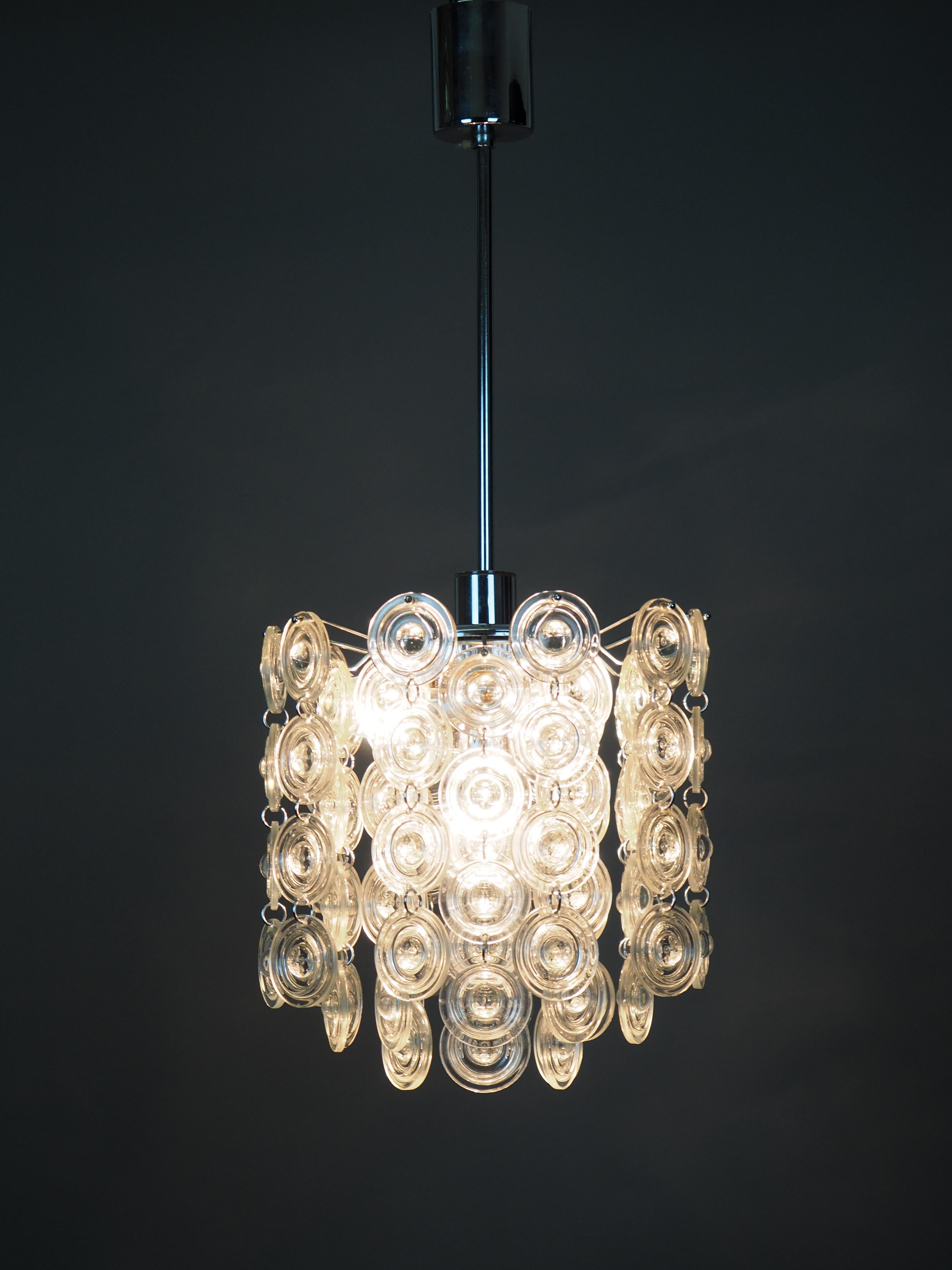 Mid-Century Modern Rare Glass and Nickel Chandelier by Sciolari, Italy, circa 1970s For Sale