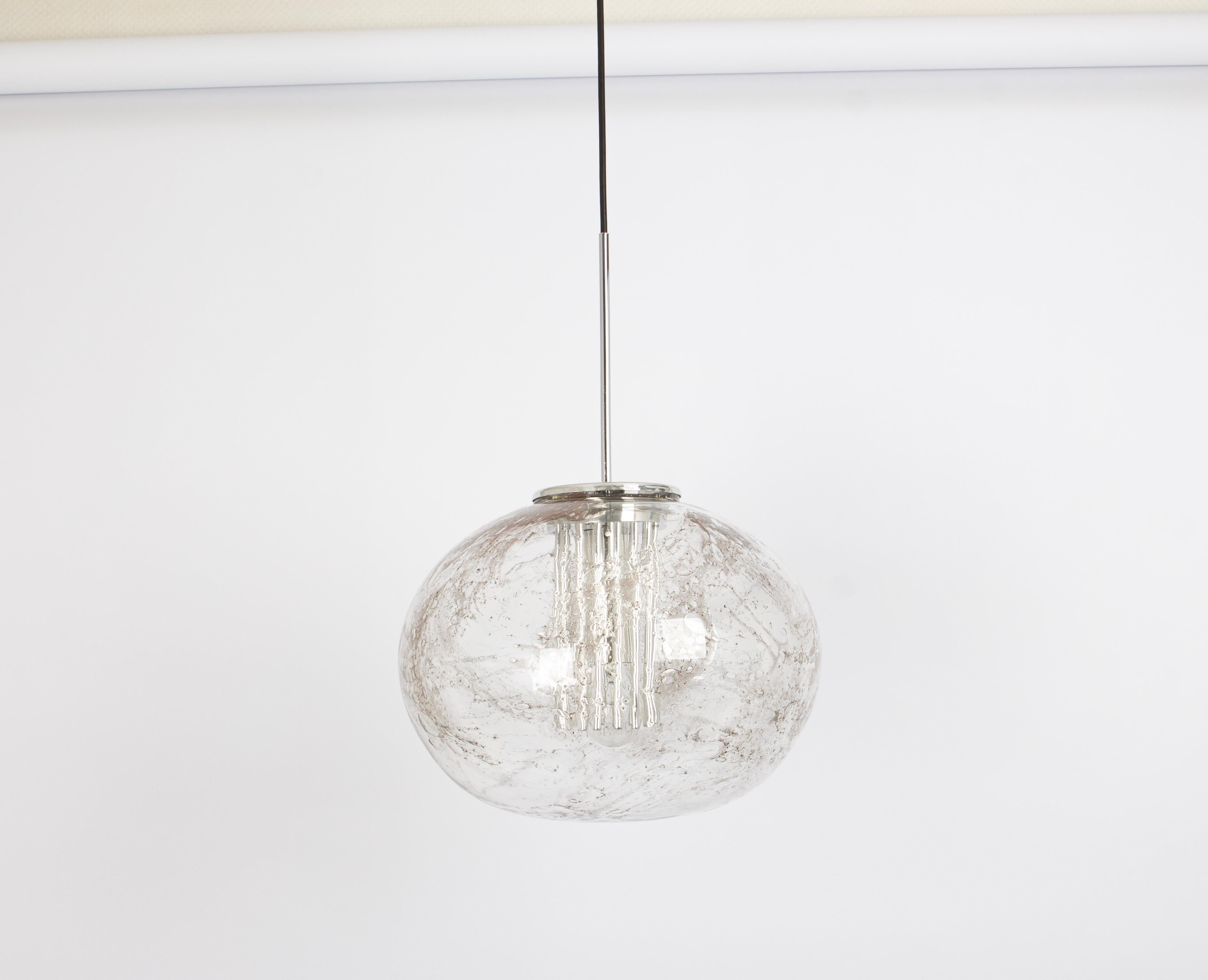 Art Glass Rare Glass Ball Pendant Light by Doria, Germany, 1970s For Sale