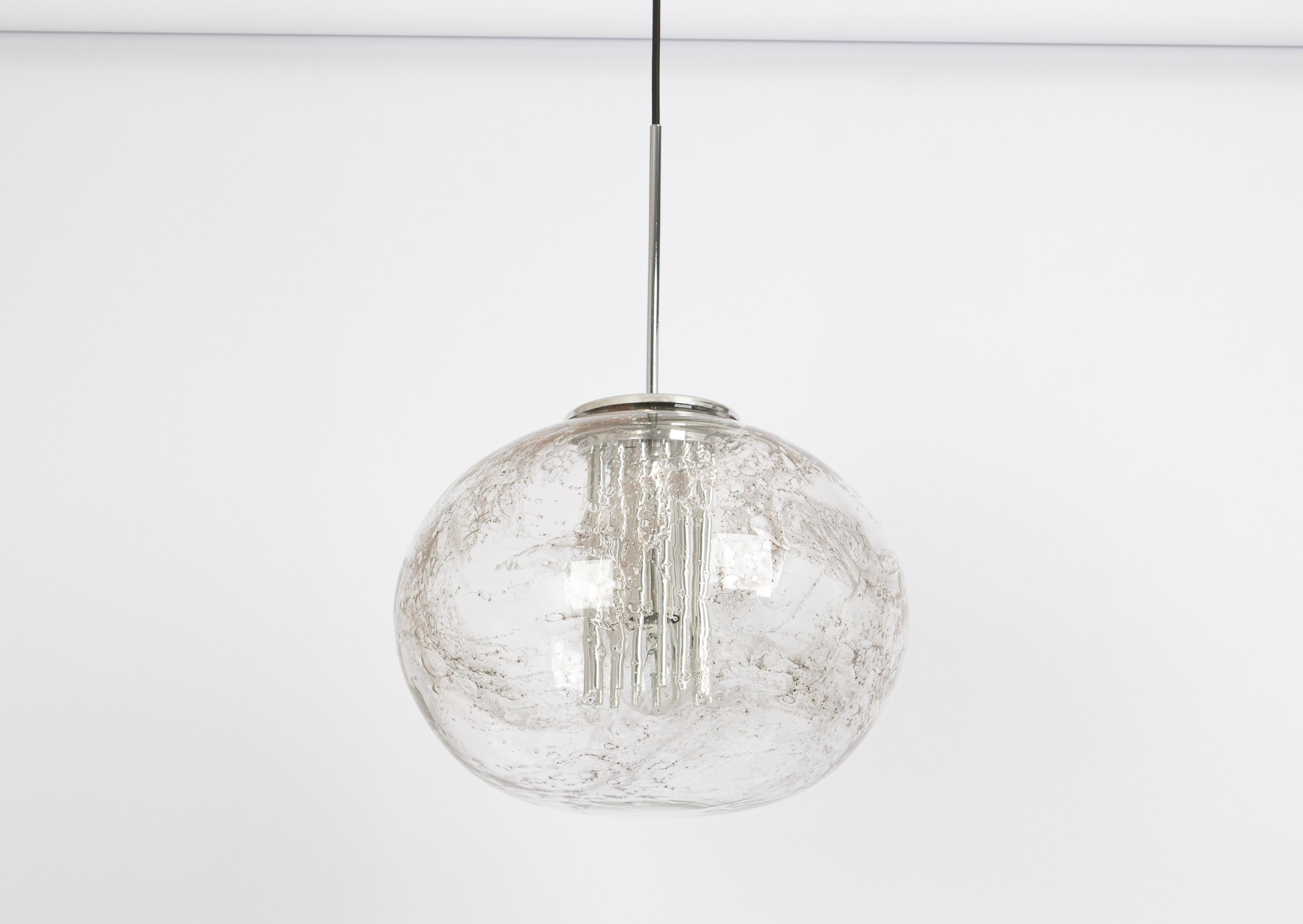 Rare Glass Ball Pendant Light by Doria, Germany, 1970s For Sale 1