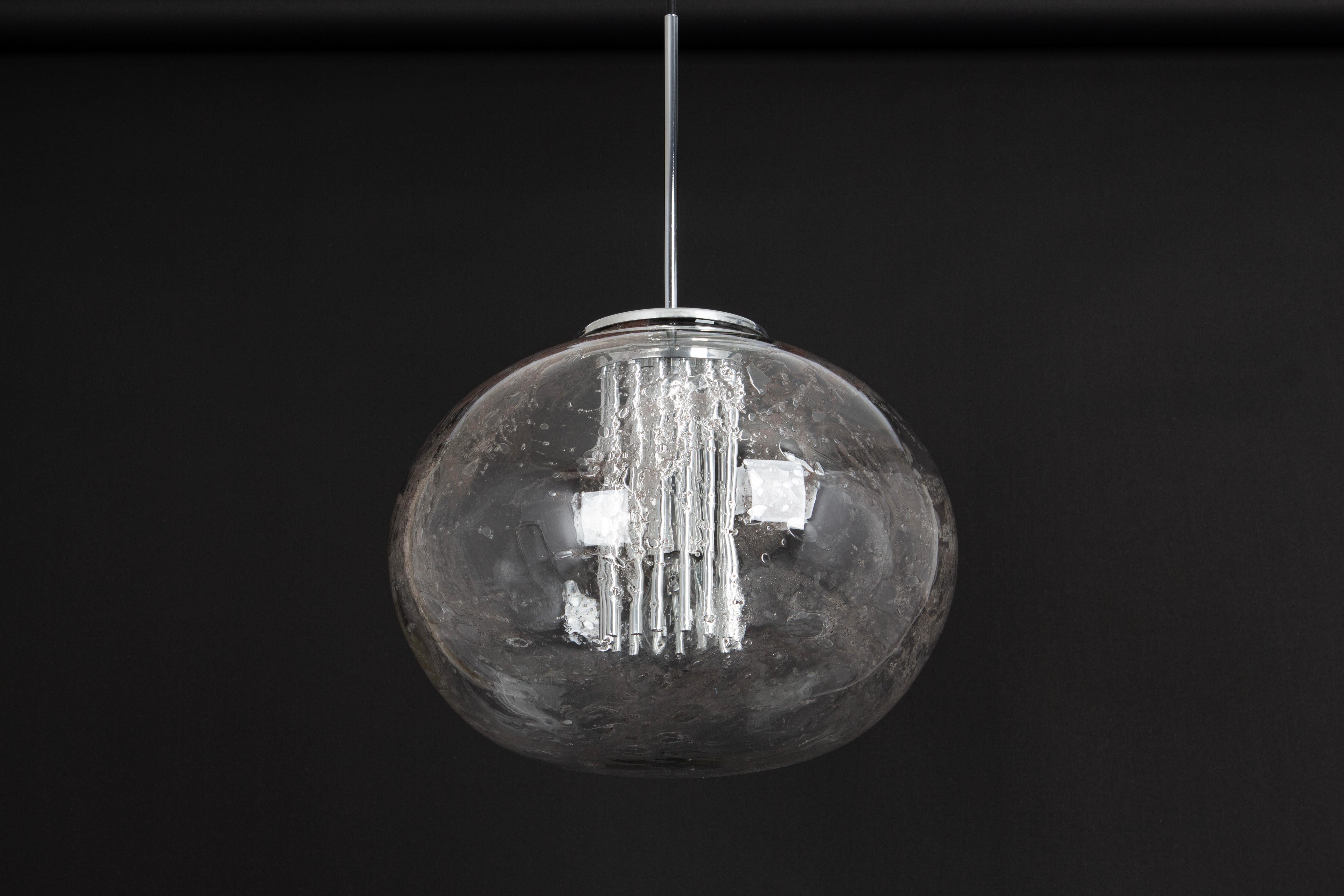 Rare Glass Ball Pendant Light by Doria, Germany, 1970s For Sale 3