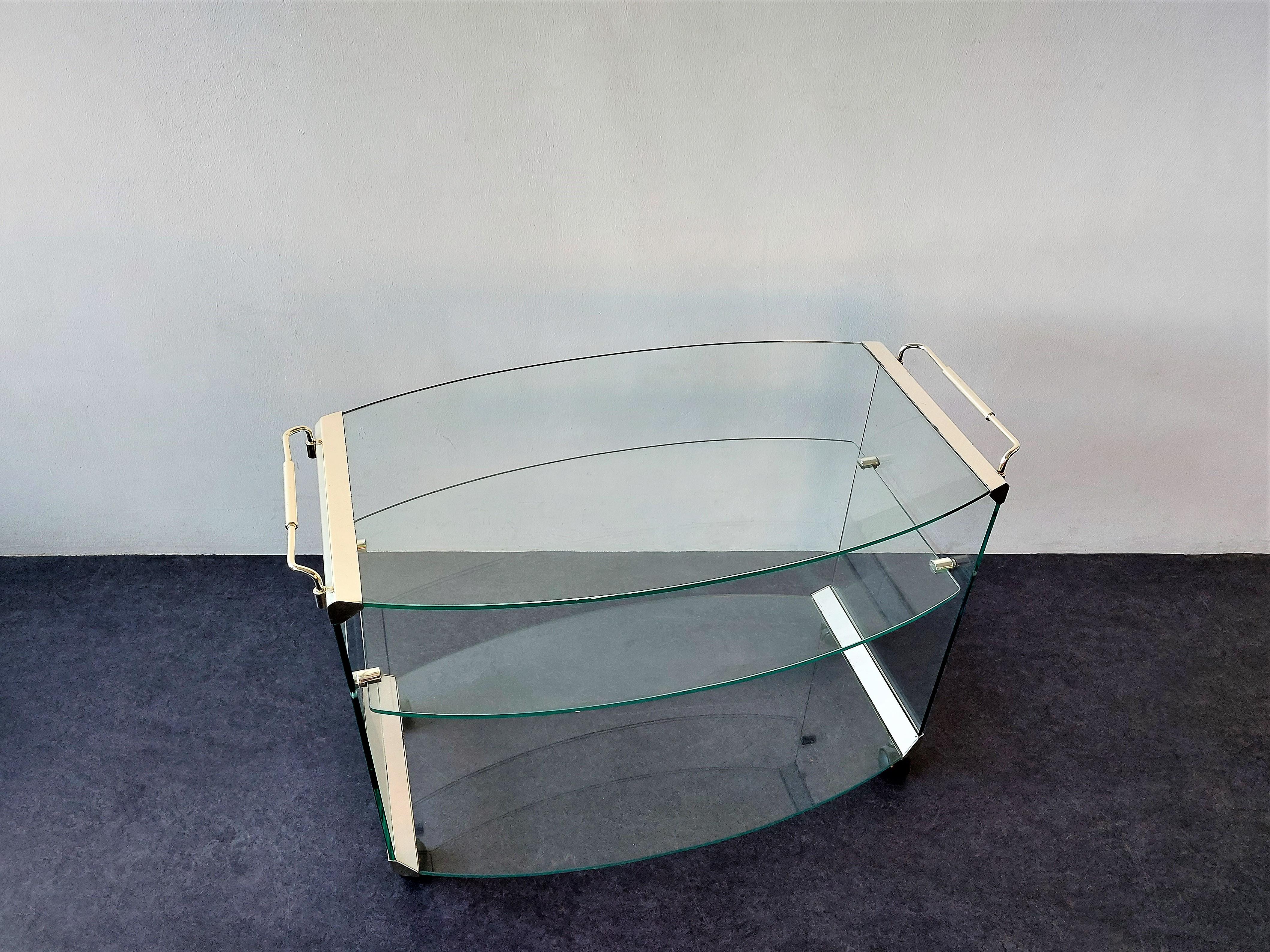 Mid-Century Modern Rare Glass Bar Cart or Serving Trolley by Gallotti & Radice, Italy 1970's For Sale