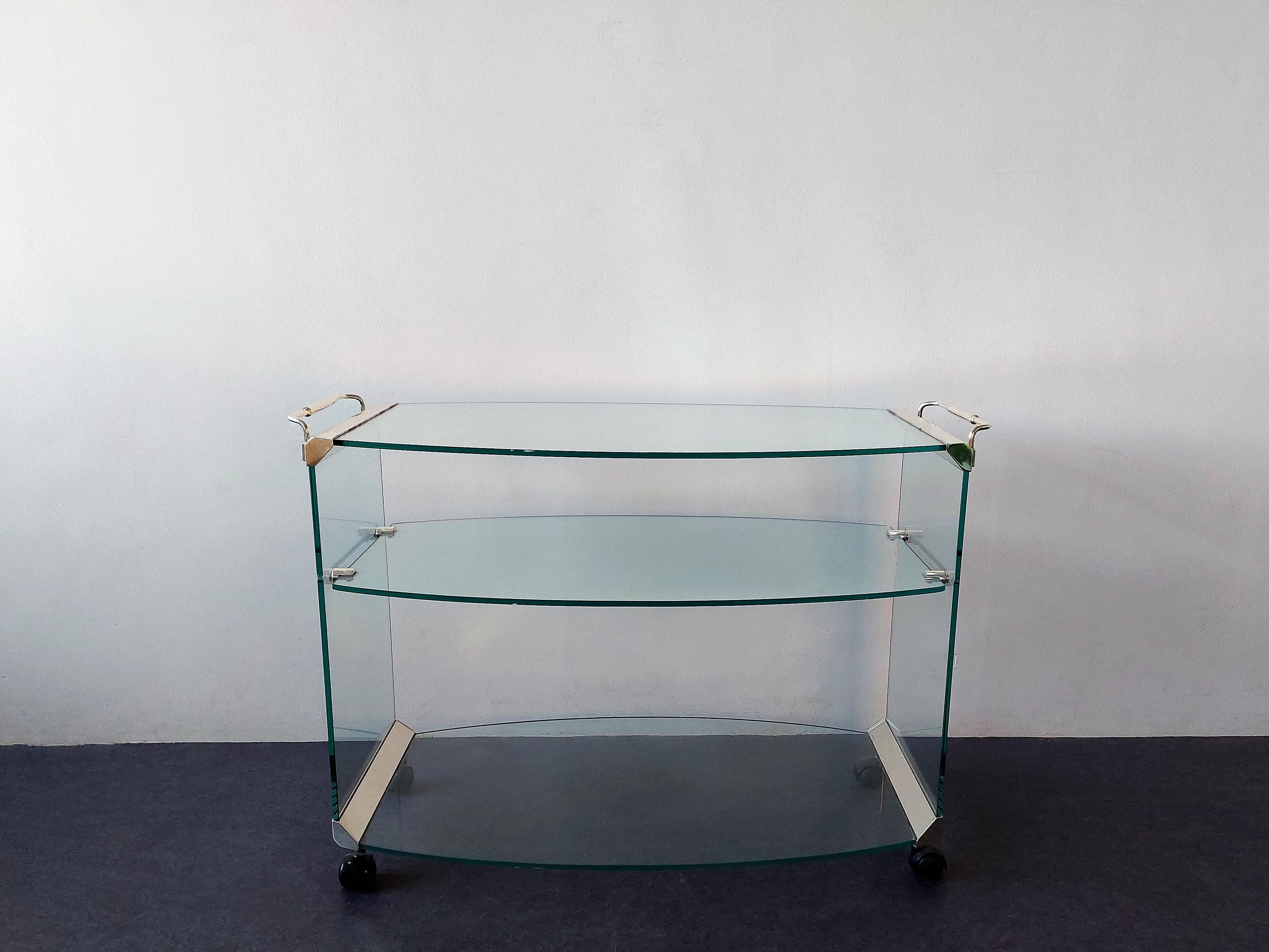 Rare Glass Bar Cart or Serving Trolley by Gallotti & Radice, Italy 1970's For Sale 1