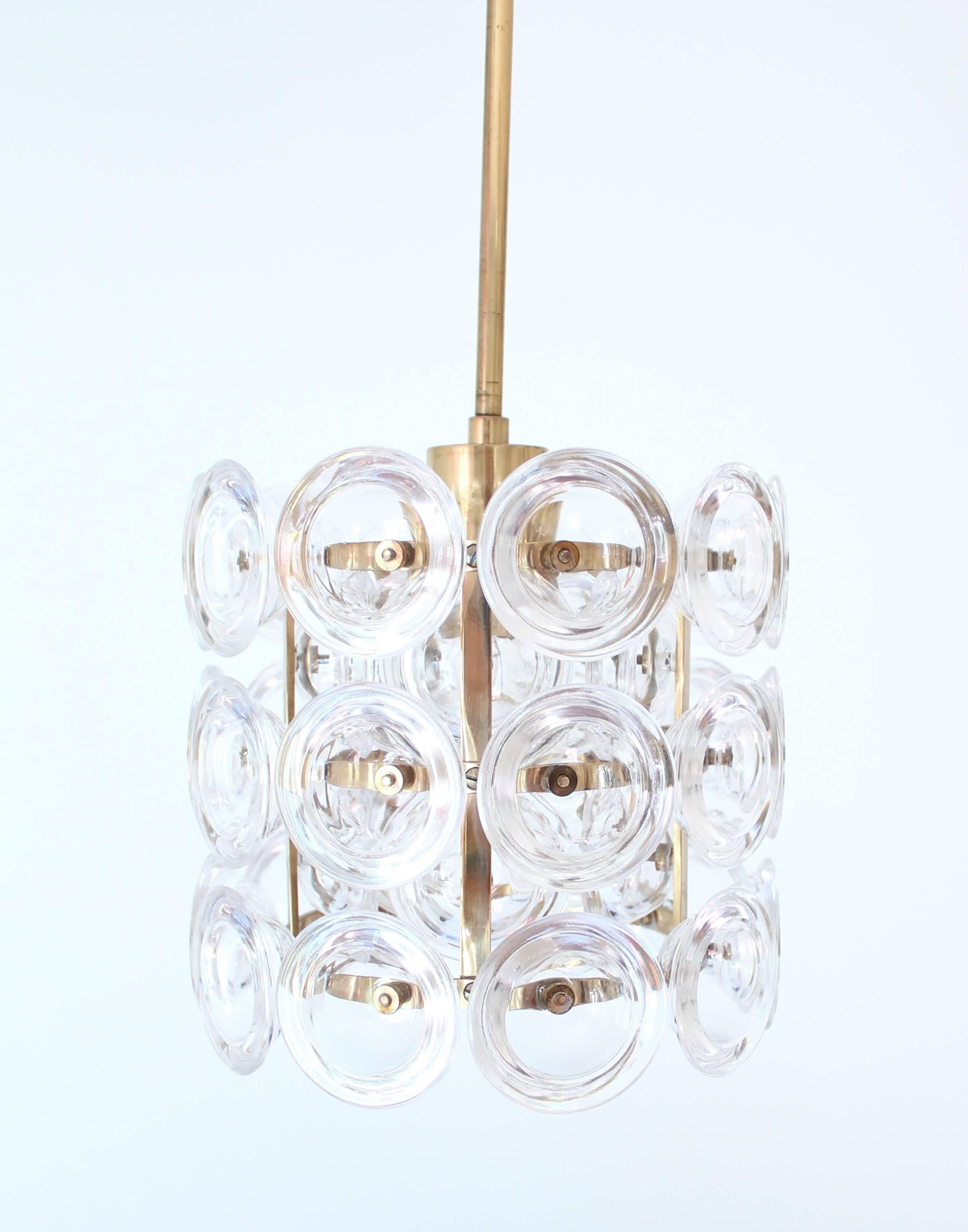 Rare Glass and Brass Pendant by Carl Fagerlund for Orrefors, 1960s In Good Condition In Uppsala, SE