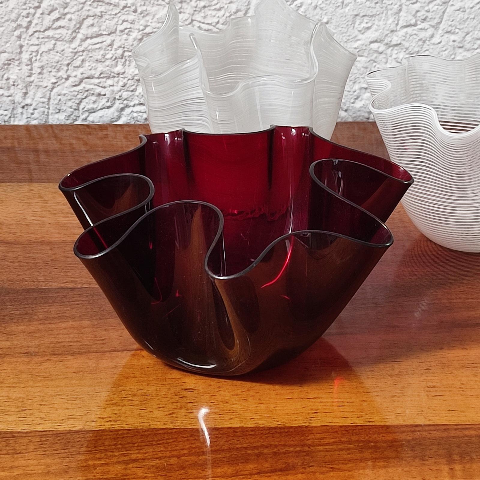 Mid-Century Modern Fontana Arte Rare Cartoccio Vase in Ruby Red Glass For Sale